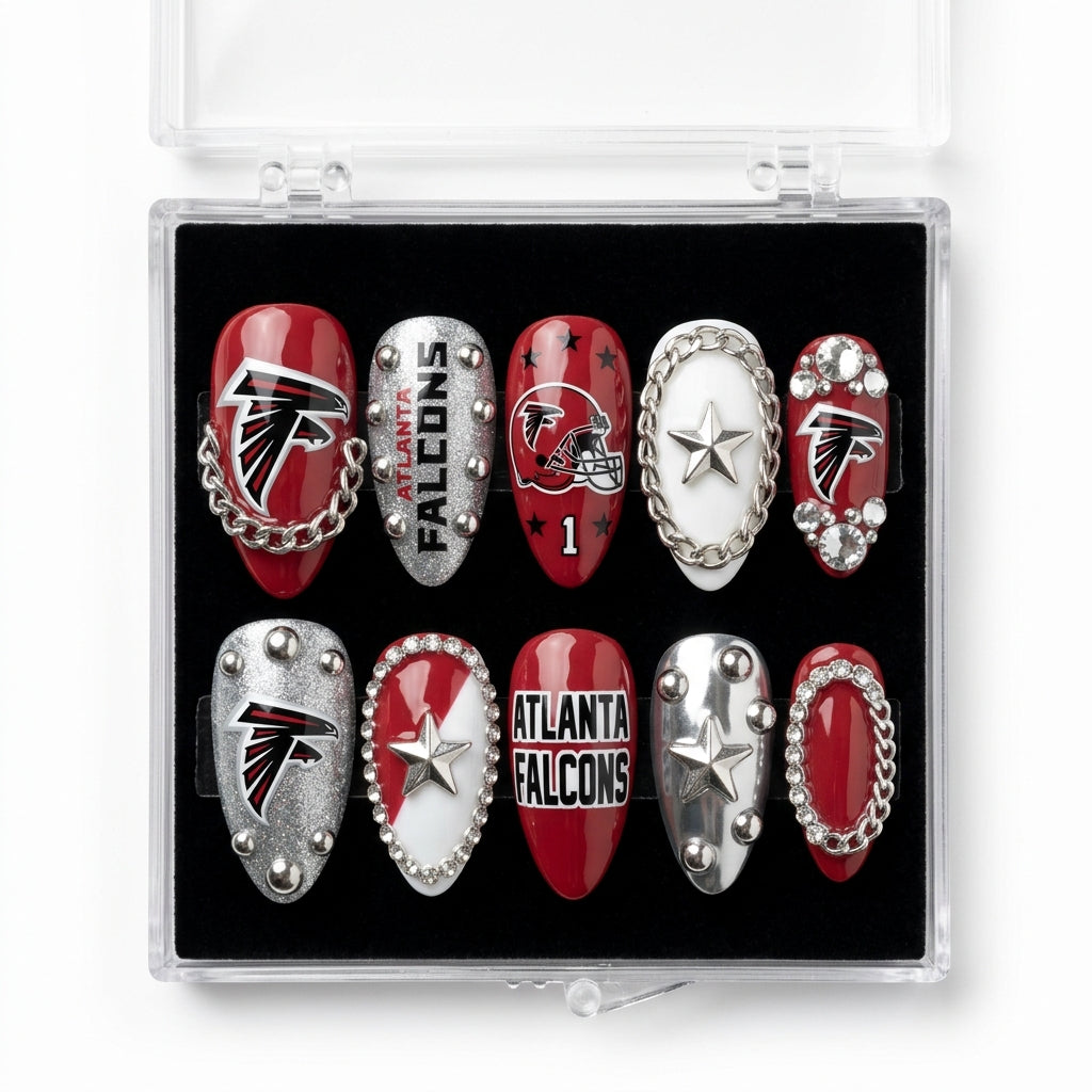Atlanta Falcons Handmade Press On Nails | Reusable 3D Nail Set