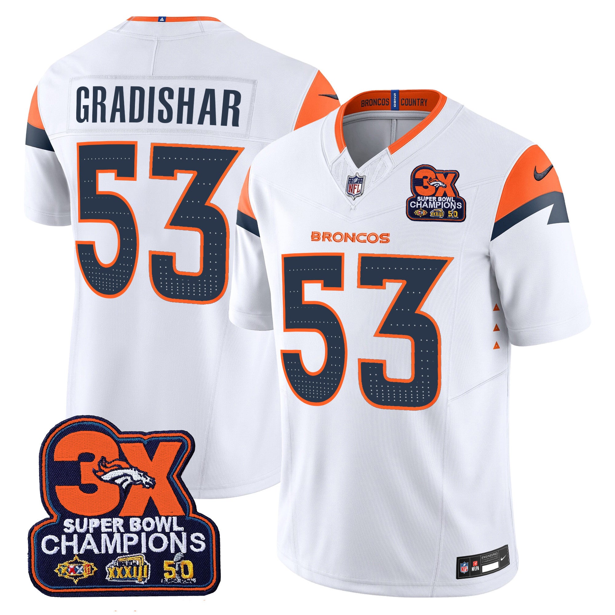 Men's Denver Broncos 3-Time Champions Patch Vapor Limited Jersey - All Stitched