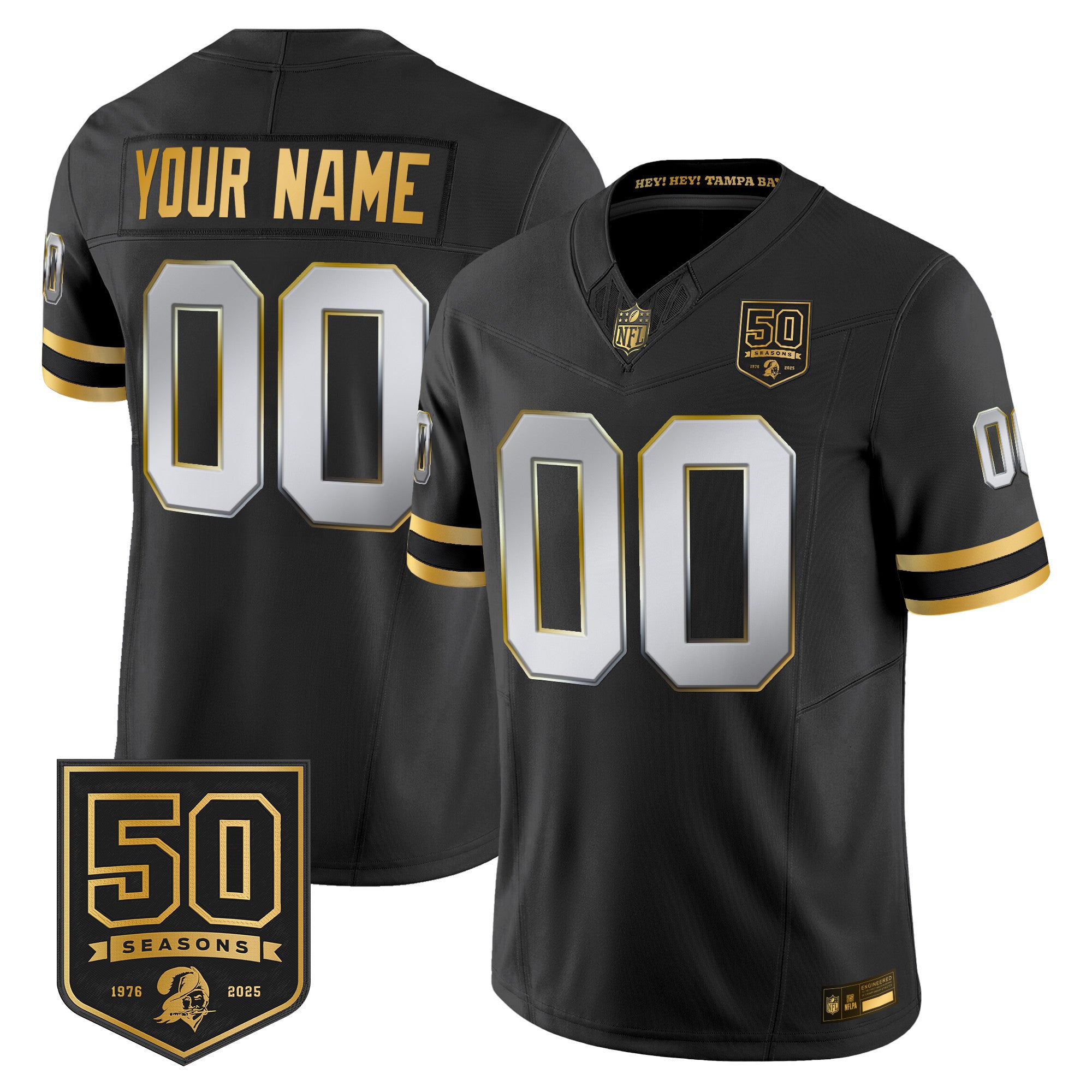 Tampa Bay Buccaneers Throwback 50th Season Patch Gold Vapor Limited Custom Jersey - All Stitched