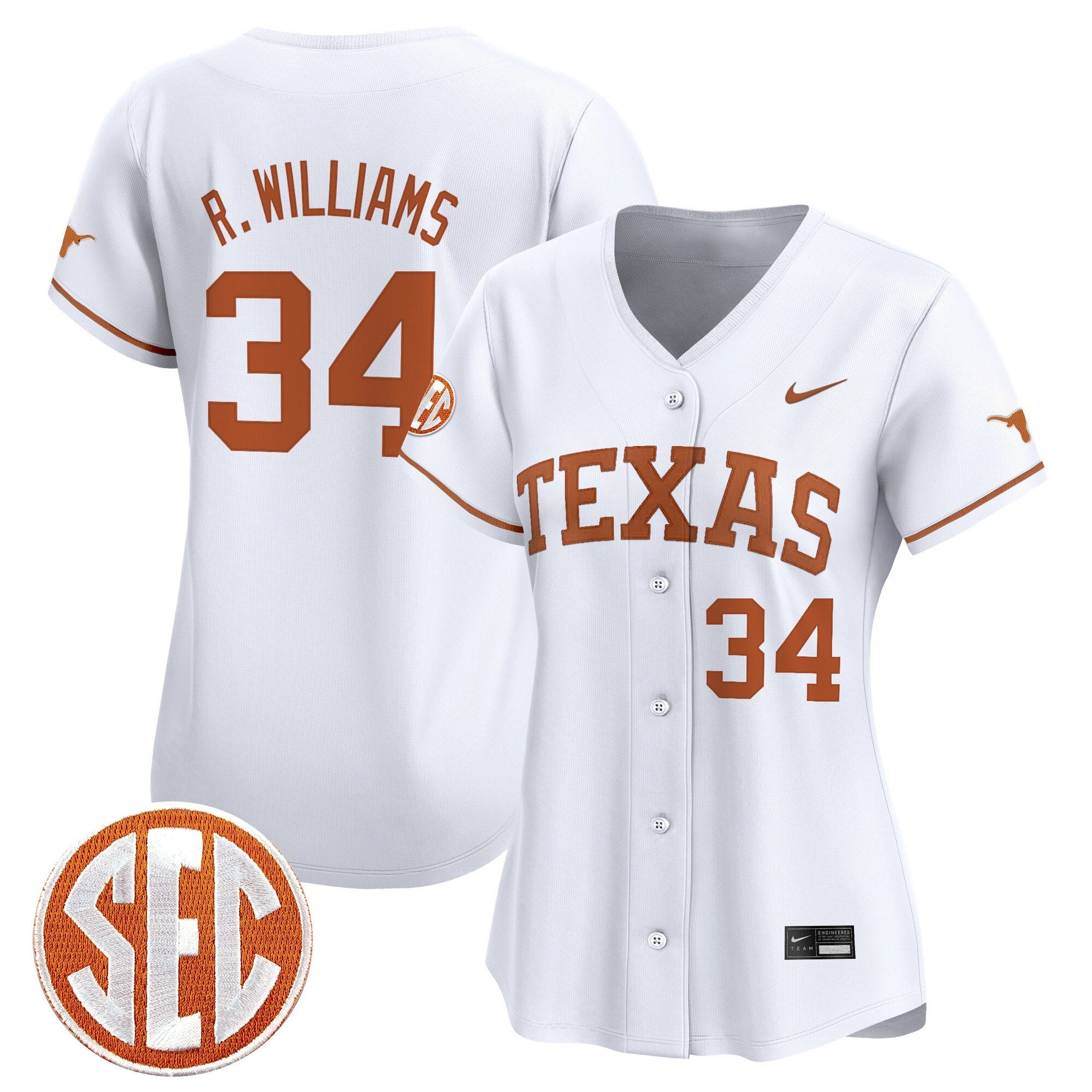 Women's Texas Longhorns 2025 Vapor Baseball Jersey - All Stitched