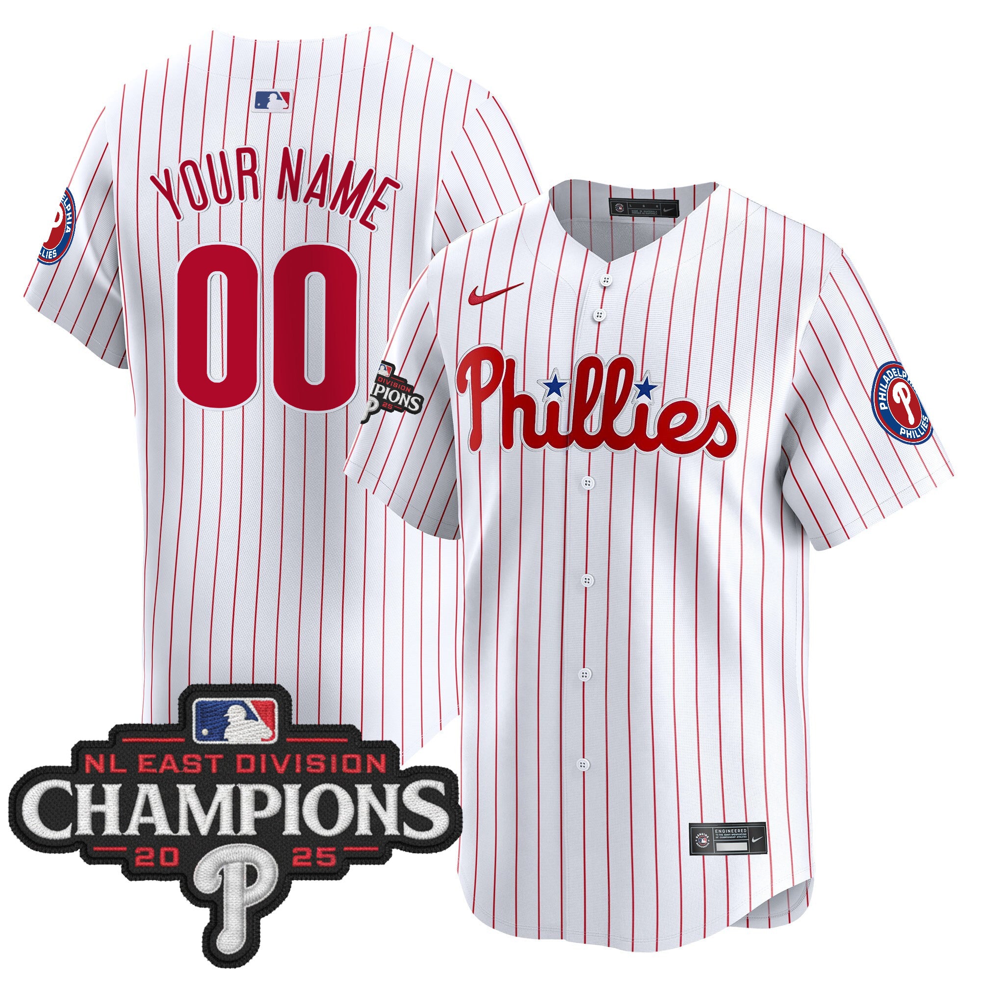 Philadelphia Phillies 2025 NL East Division Champions Patch Vapor Premier Limited Custom Jersey - All Stitched