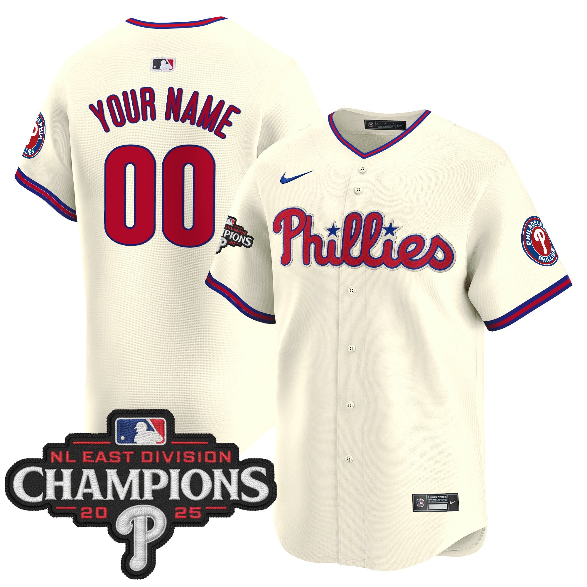 Philadelphia Phillies 2025 NL East Division Champions Patch Vapor Premier Limited Custom Jersey - All Stitched
