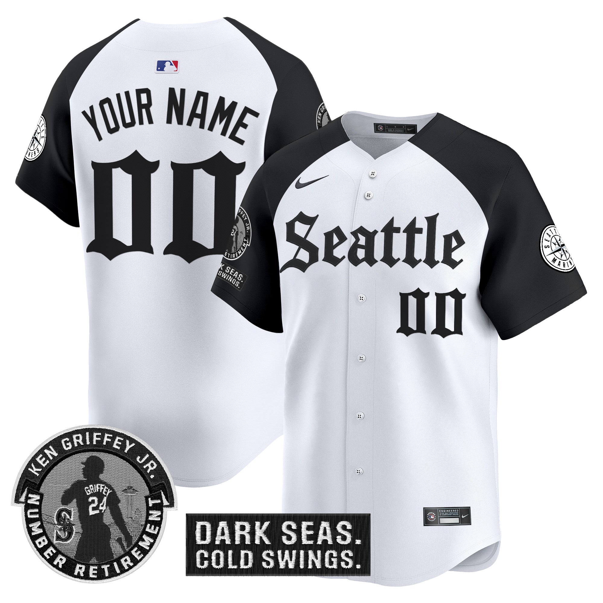 Seattle Mariners 'Gothic Edition' Vapor Premier Limited Custom Jersey - Ken Griffey Jr. Patch - All Stitched