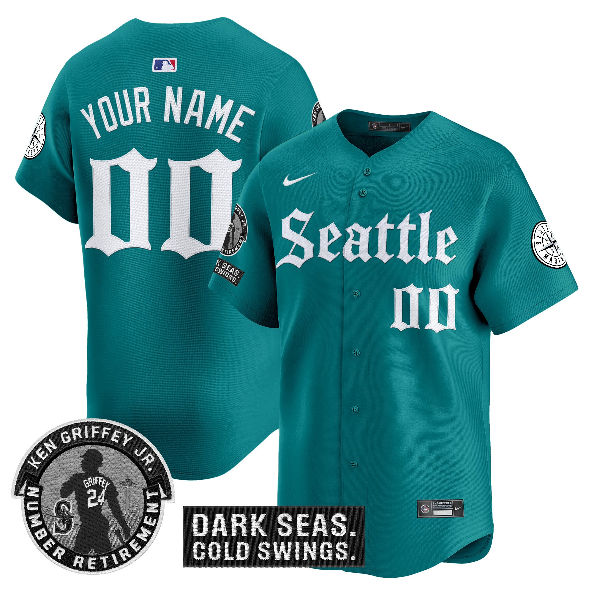 Seattle Mariners 'Gothic Edition' Vapor Premier Limited Custom Jersey - Ken Griffey Jr. Patch - All Stitched