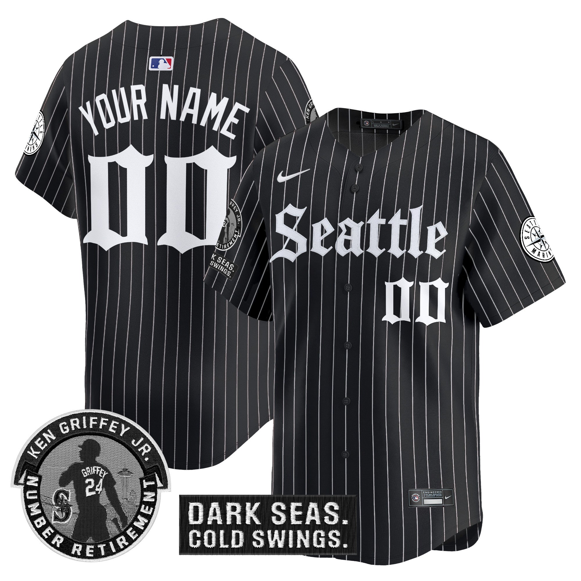 Seattle Mariners 'Gothic Edition' Vapor Premier Limited Custom Jersey - Ken Griffey Jr. Patch - All Stitched