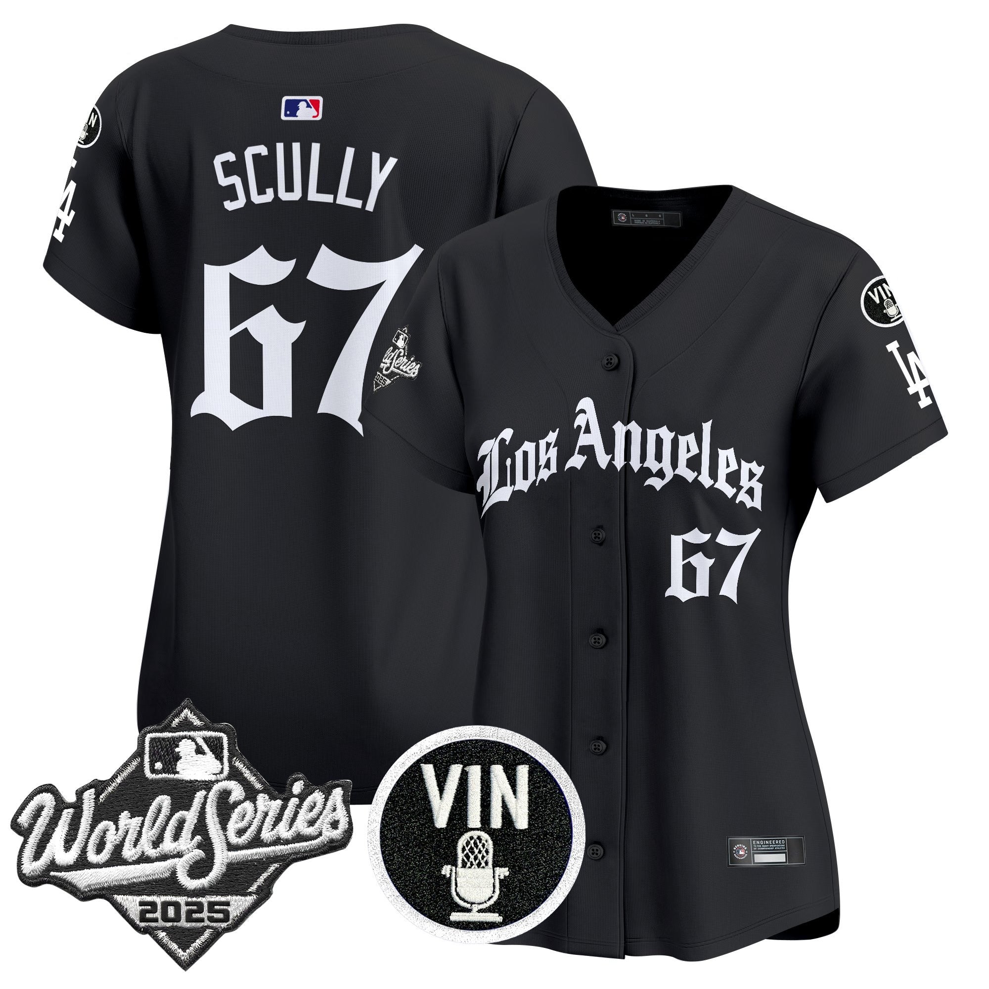 Women's Dodgers 2025 World Series Vapor Premier Limited Jersey - LA Gothic Edition - All Stitched