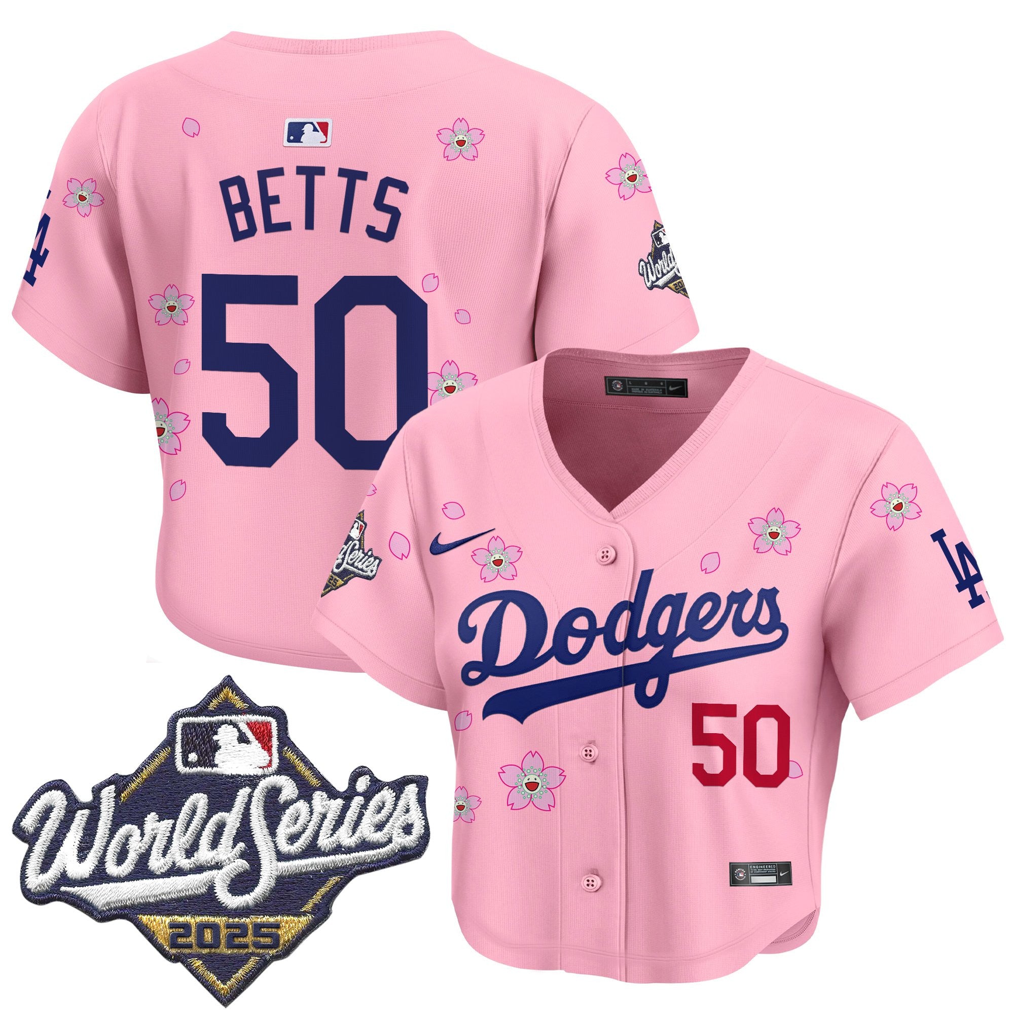 Women's Dodgers 2025 World Series x Tokyo Series Crop Top Baseball Jersey - All Stitched