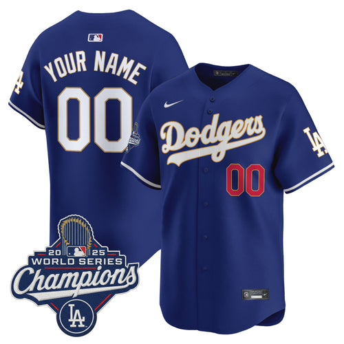 Dodgers 2025 World Series Champions Patch Gold Trim Vapor Premier Limited Custom Jersey - All Stitched