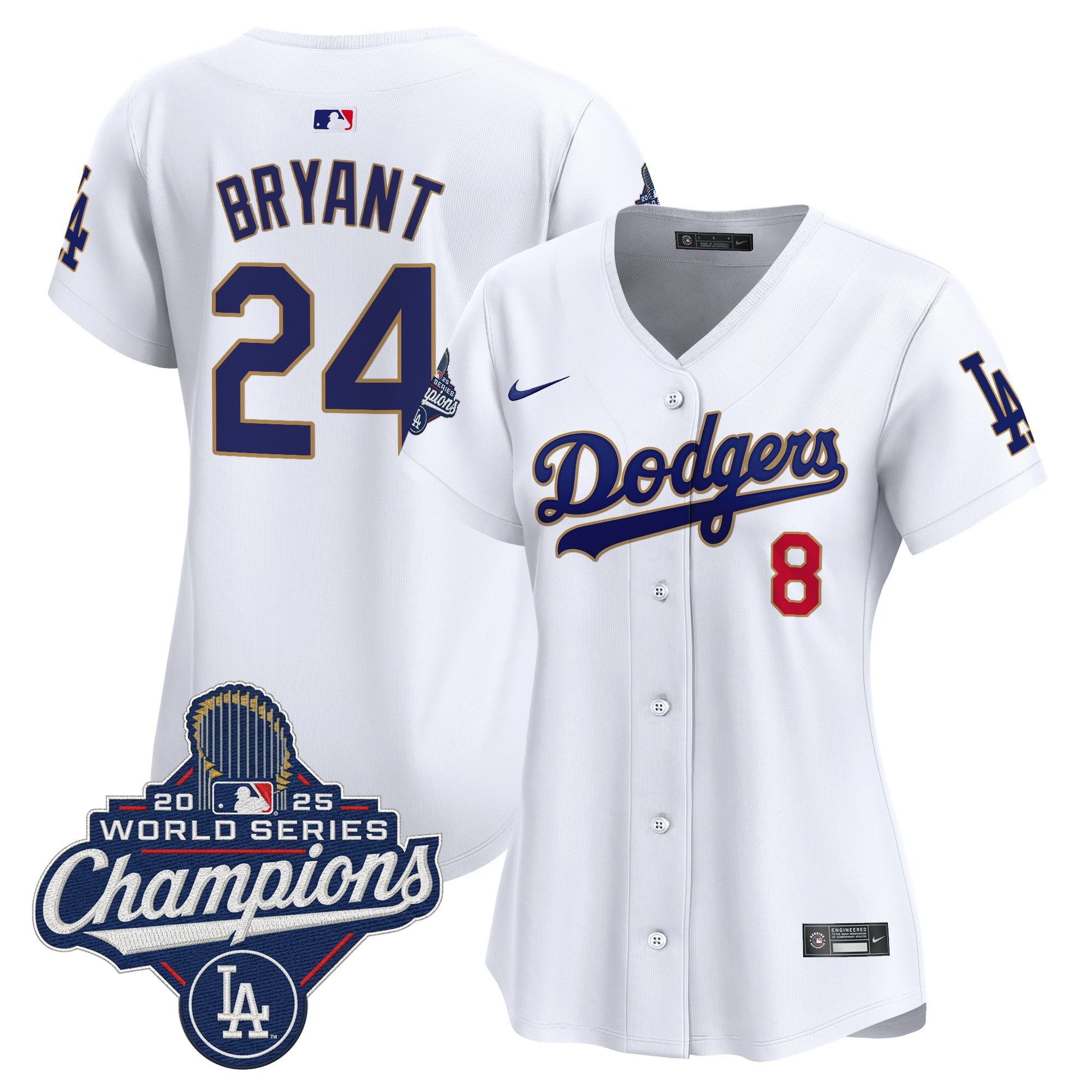 Women's Dodgers 2025 World Series Champions Patch Gold Trim Vapor Premier Limited Jersey - All Stitched