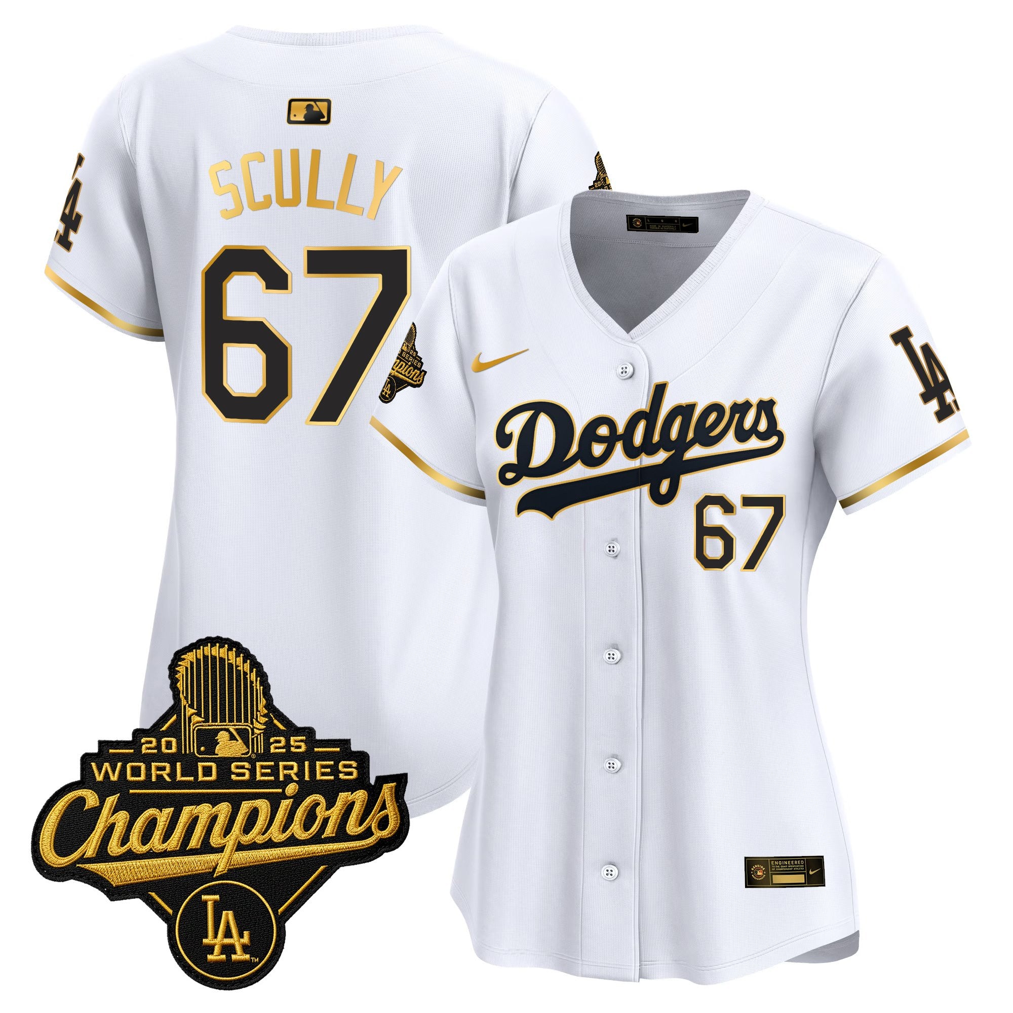 Women's Dodgers 2025 World Series Champions Patch Gold Trim Vapor Premier Limited Jersey - All Stitched