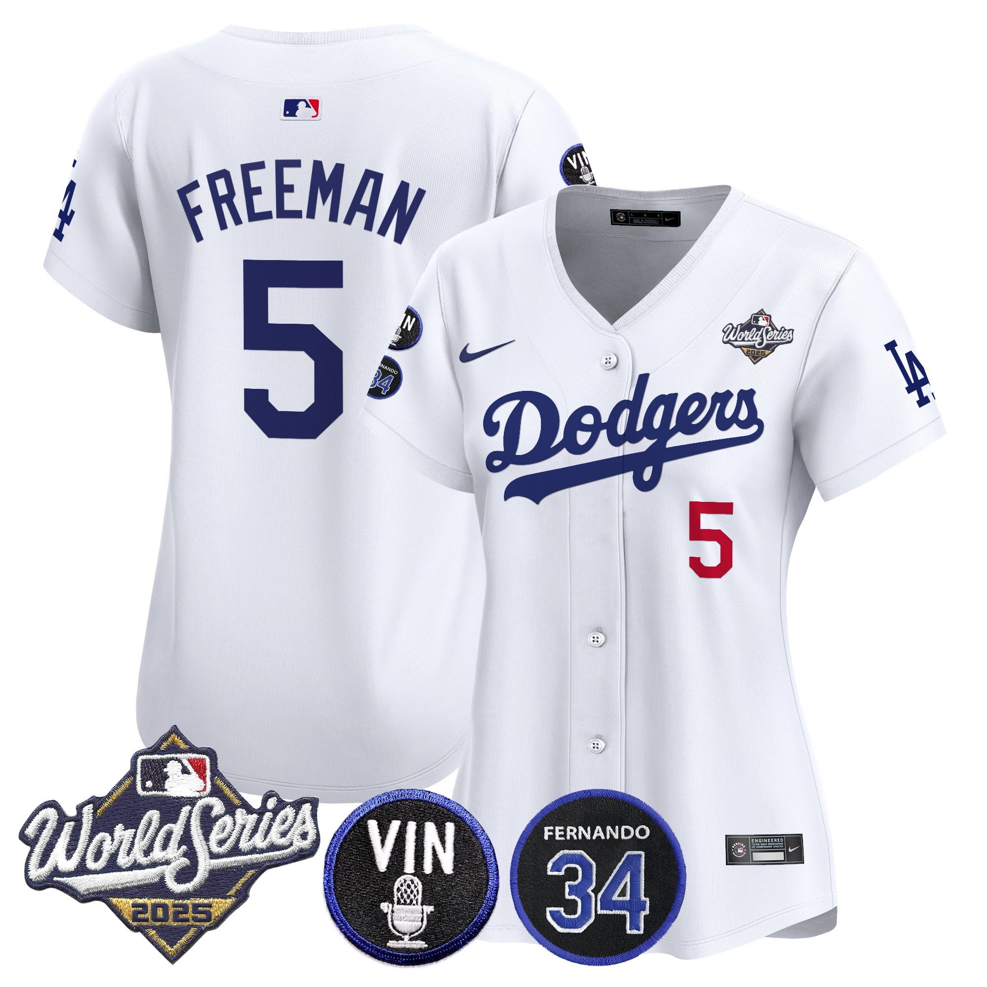 Women's Dodgers 2025 World Series Vapor Premier Limited Jersey - Vin Scully & Fernando Patch - All Stitched