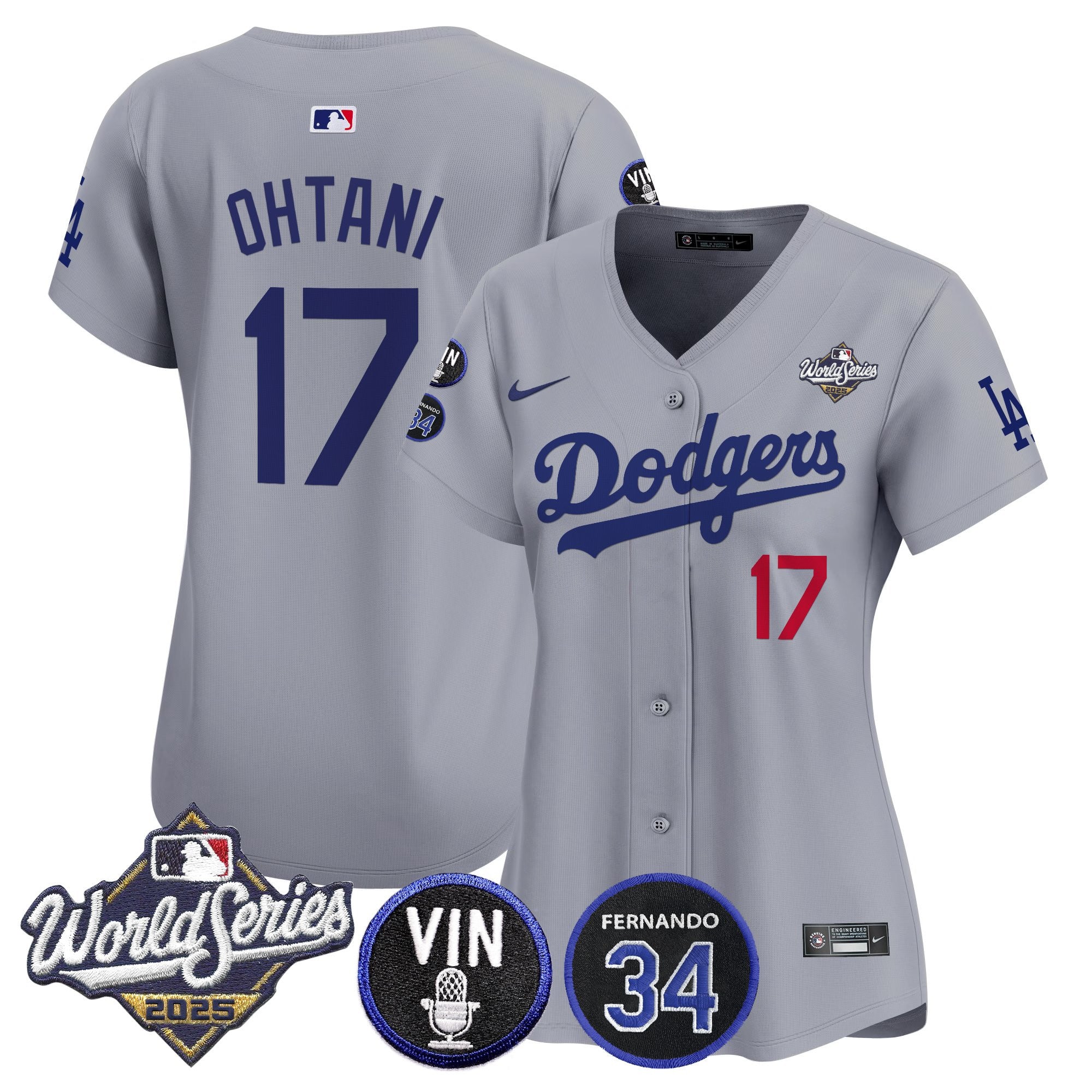 Women's Dodgers 2025 World Series Vapor Premier Limited Jersey - Vin Scully & Fernando Patch - All Stitched