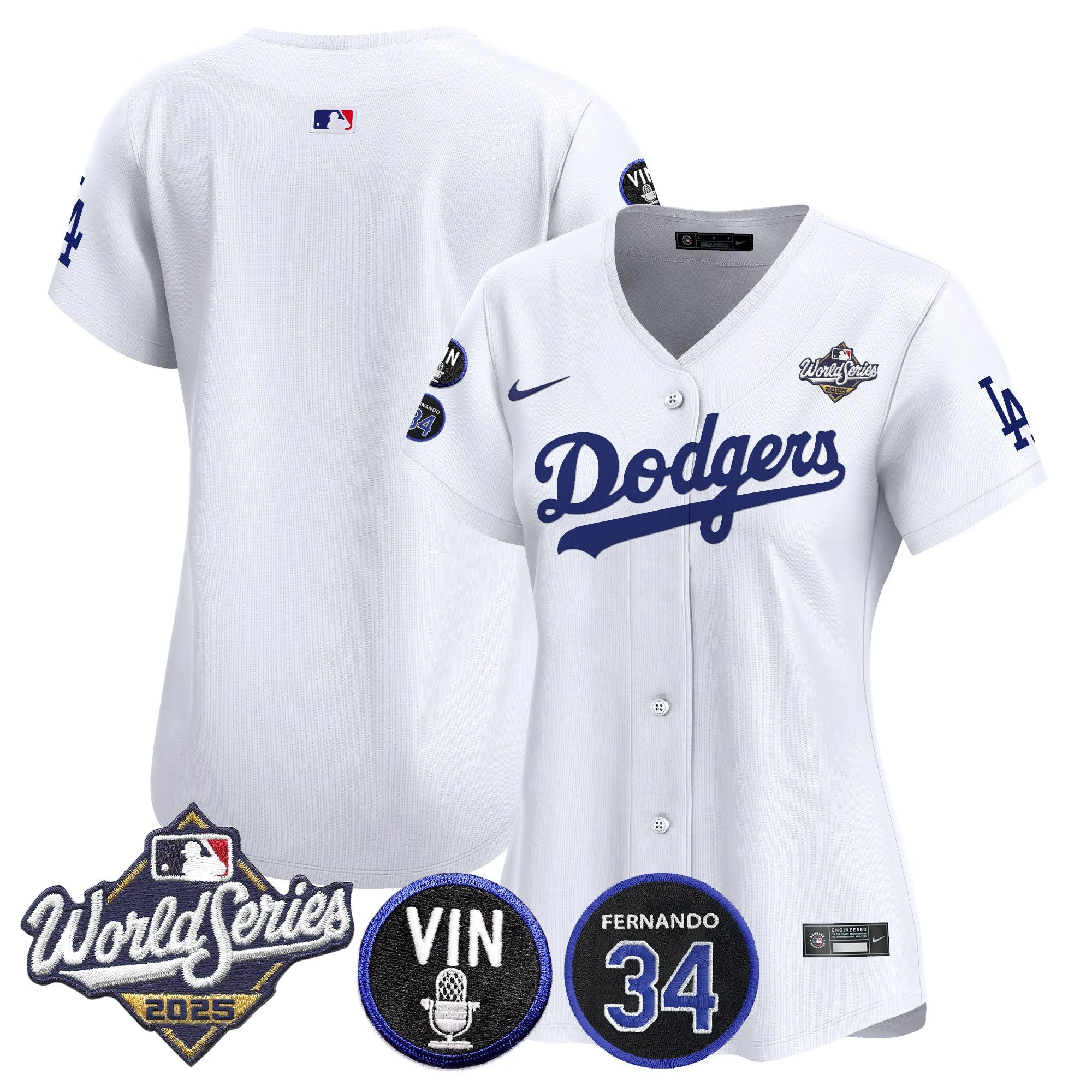 Women's Dodgers 2025 World Series Vapor Premier Limited Jersey - Vin Scully & Fernando Patch - All Stitched