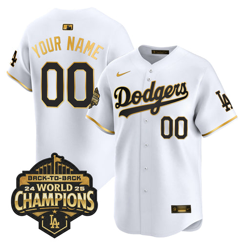 Dodgers 2025 Back-To-Back Champions Gold Trim Vapor Premier Limited Custom Jersey - All Stitched