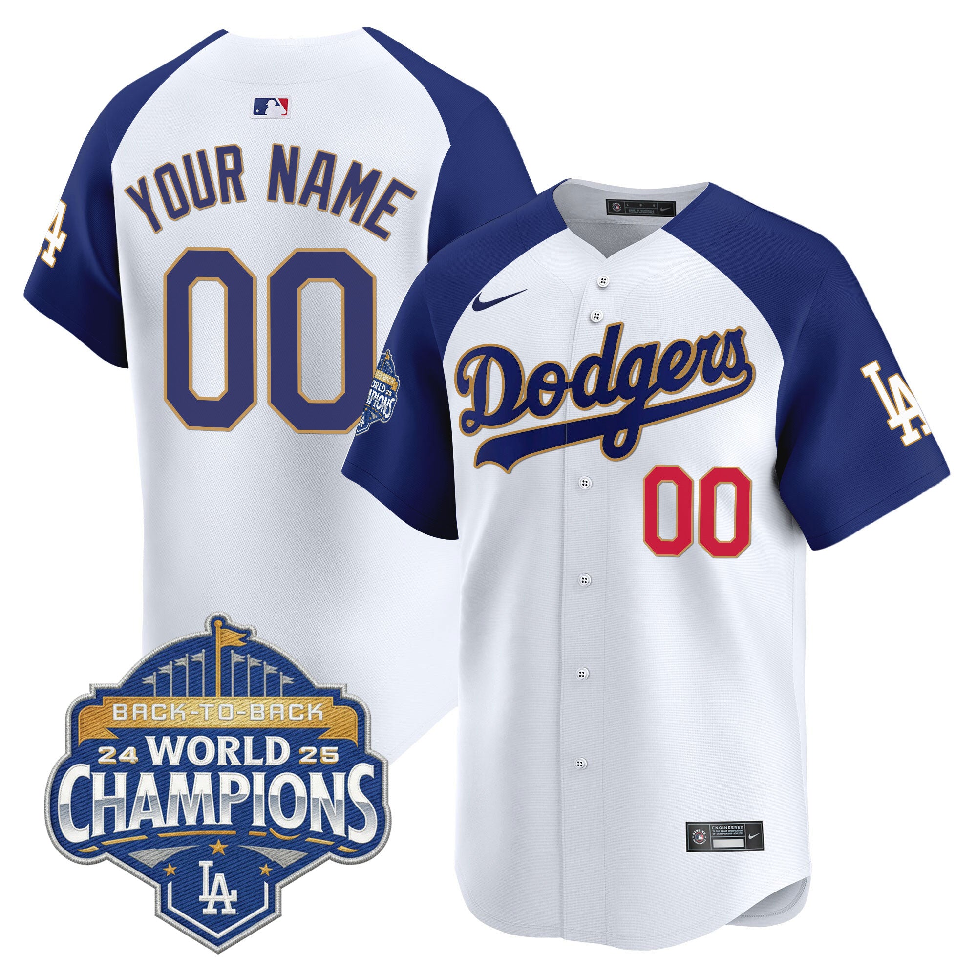 Dodgers 2025 Back-To-Back Champions Gold Trim Vapor Premier Limited Custom Jersey - All Stitched