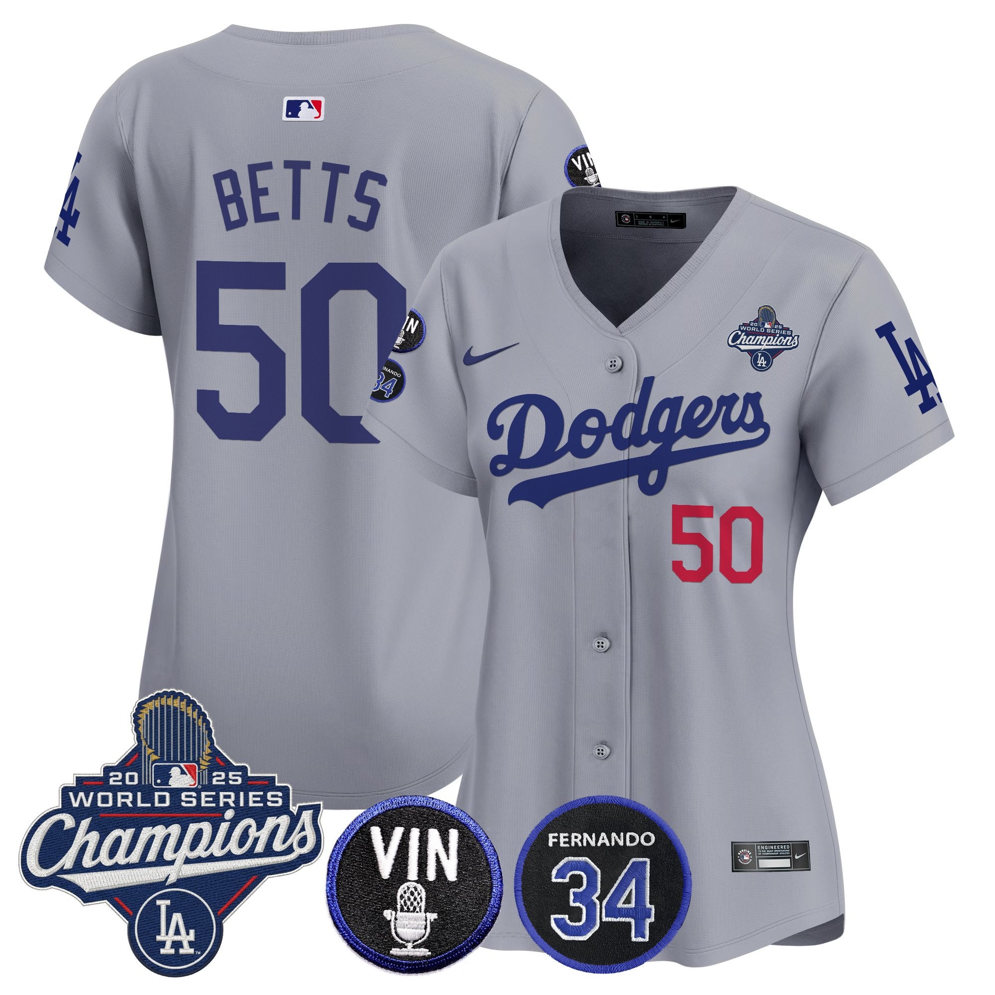 Women's Dodgers 2025 World Series Champions Vapor Premier Limited Jersey - Vin Scully & Fernando Patch - All Stitched