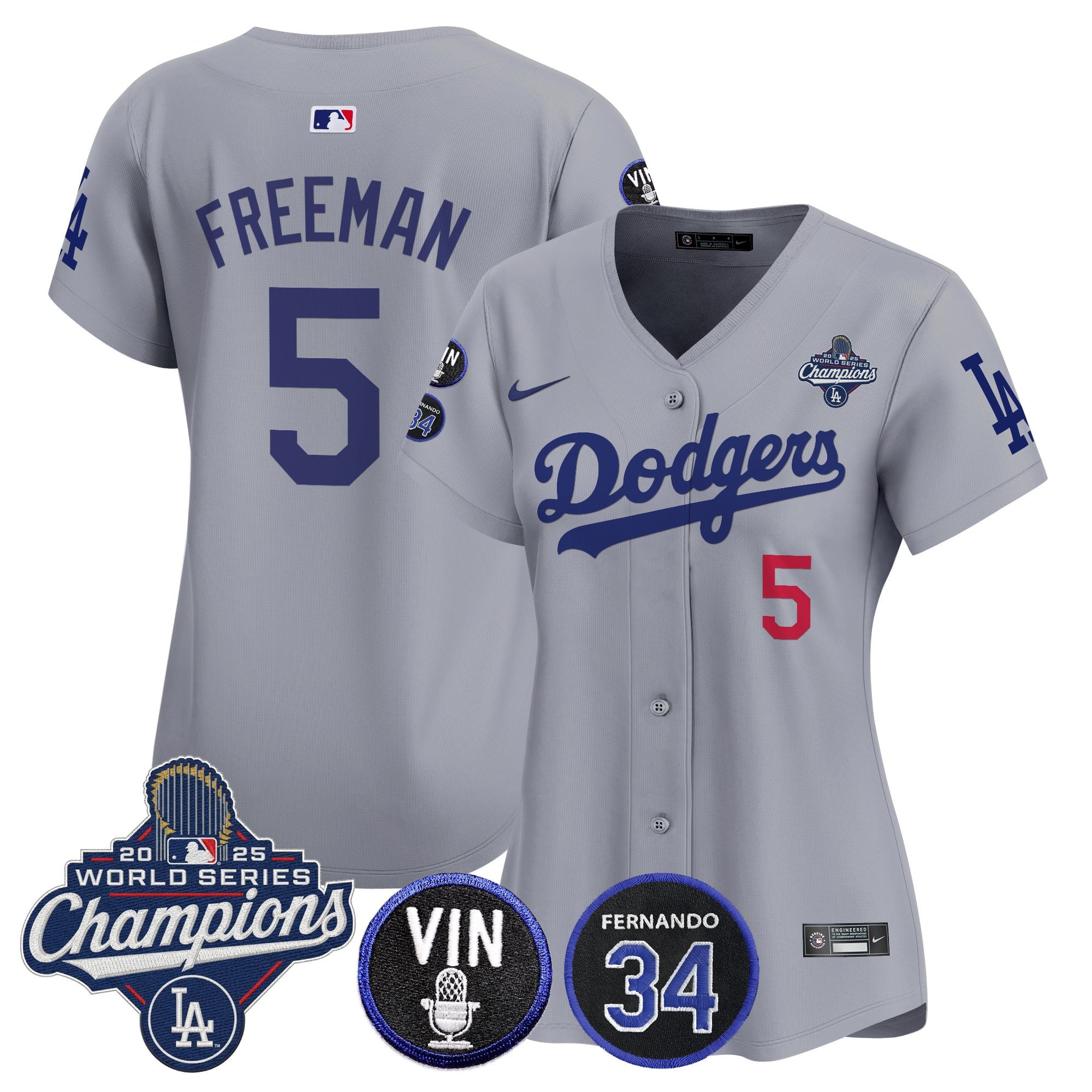 Women's Dodgers 2025 World Series Champions Vapor Premier Limited Jersey - Vin Scully & Fernando Patch - All Stitched