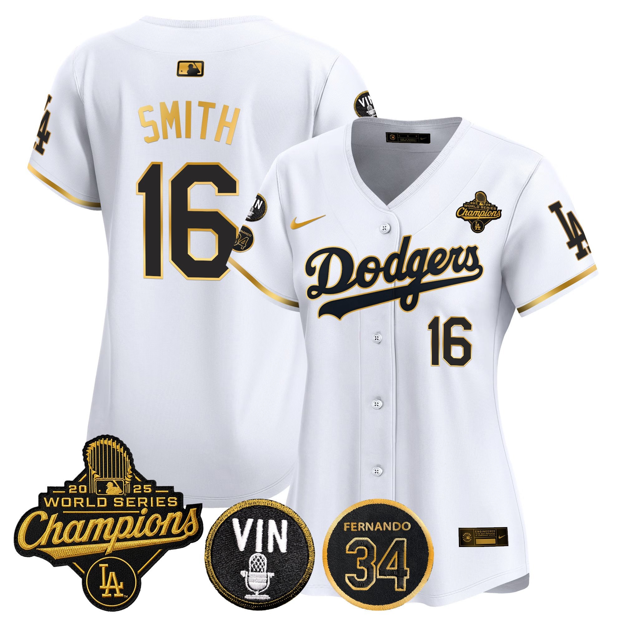 Women's Dodgers 2025 World Series Champions Vapor Premier Limited Jersey - Vin Scully & Fernando Patch - All Stitched