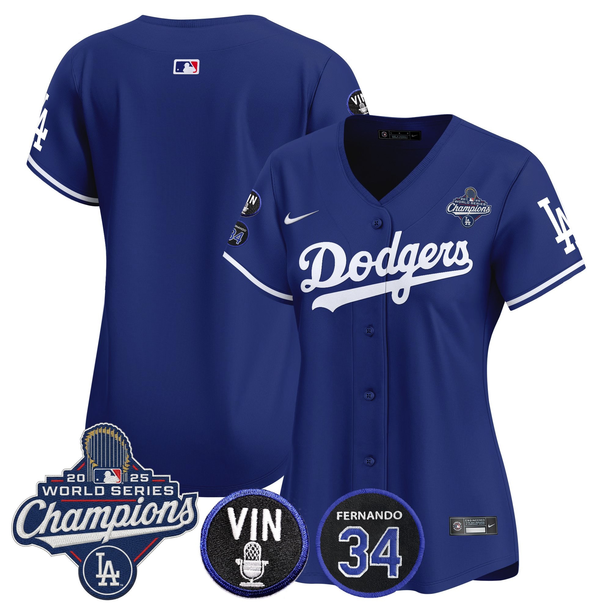 Women's Dodgers 2025 World Series Champions Vapor Premier Limited Jersey - Vin Scully & Fernando Patch - All Stitched