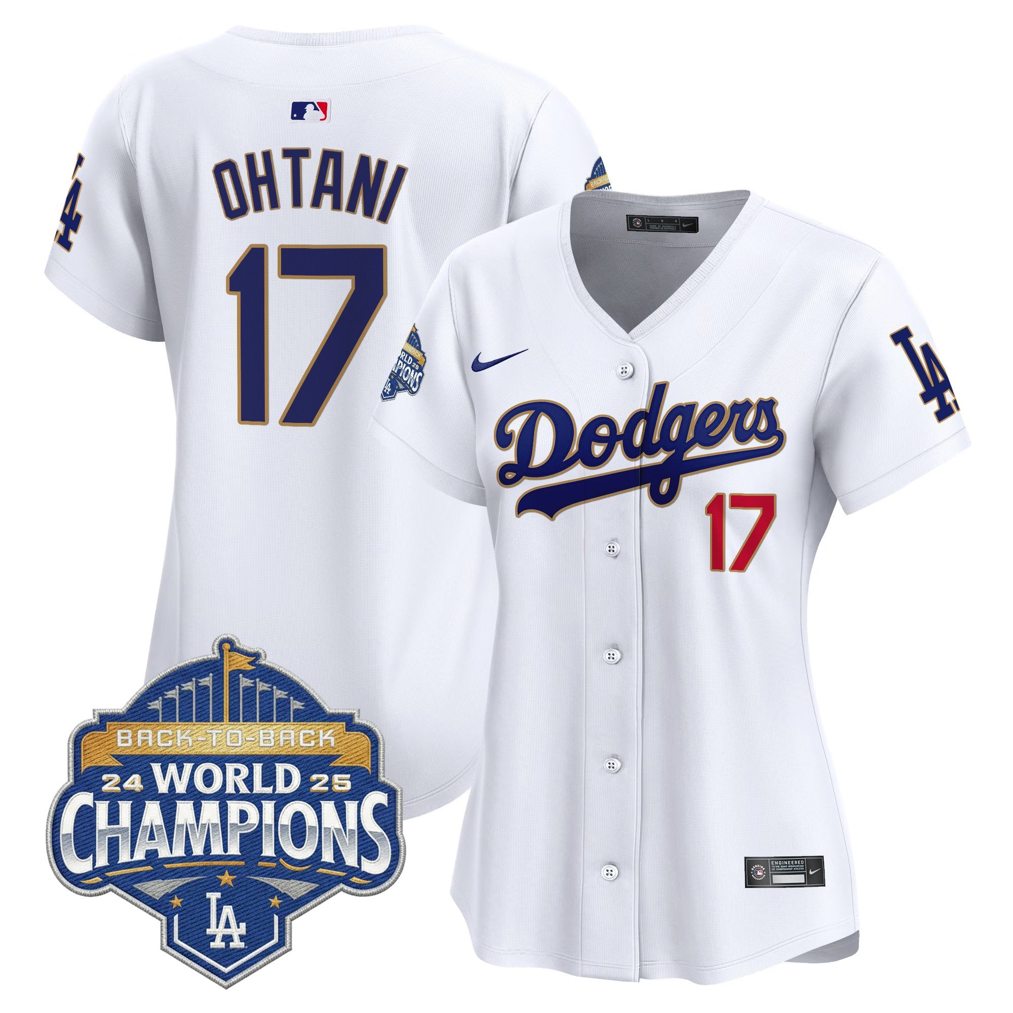Women's Dodgers 2025 Back-To-Back Champions Gold Trim Vapor Premier Limited Jersey - All Stitched