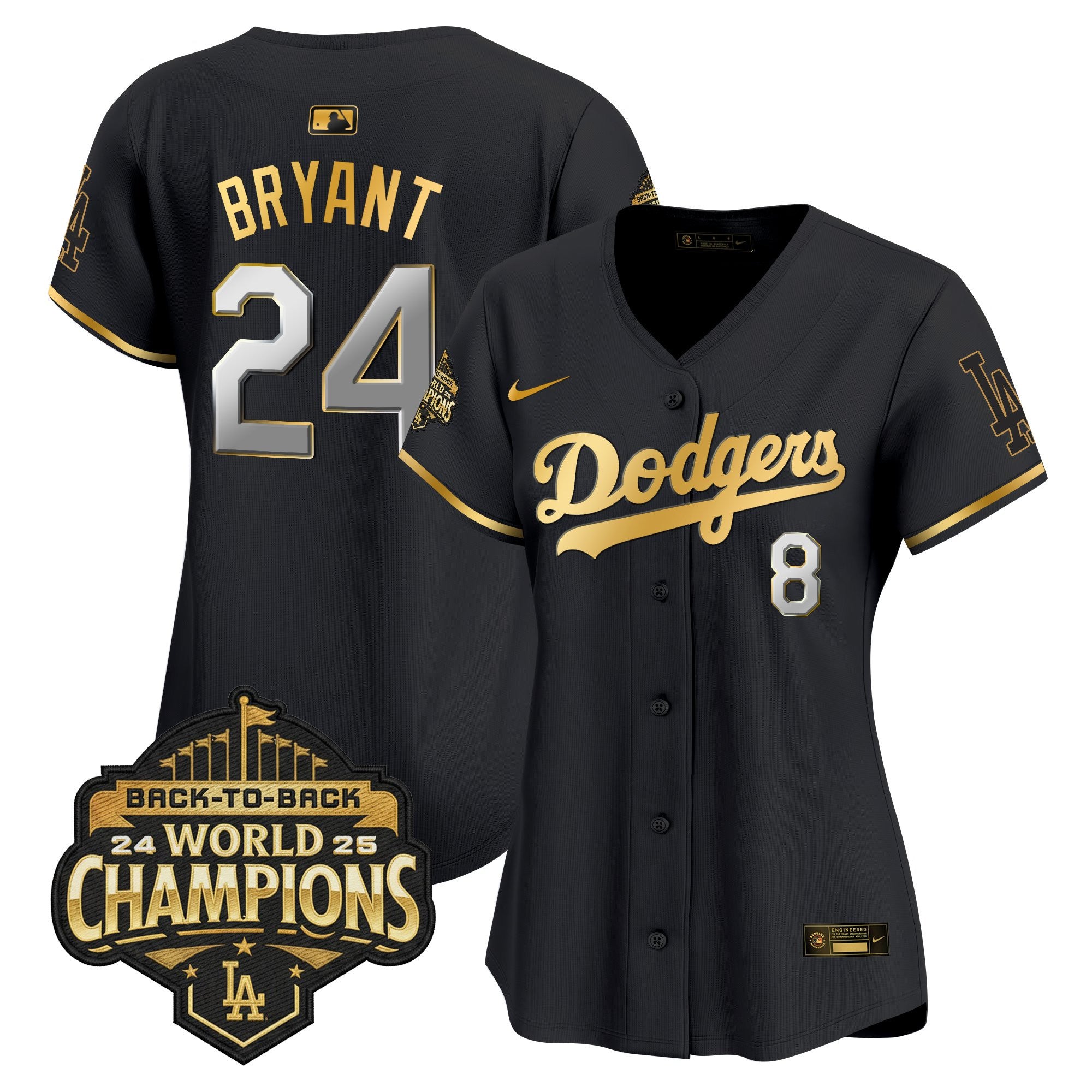 Women's Dodgers 2025 Back-To-Back Champions Gold Trim Vapor Premier Limited Jersey - All Stitched