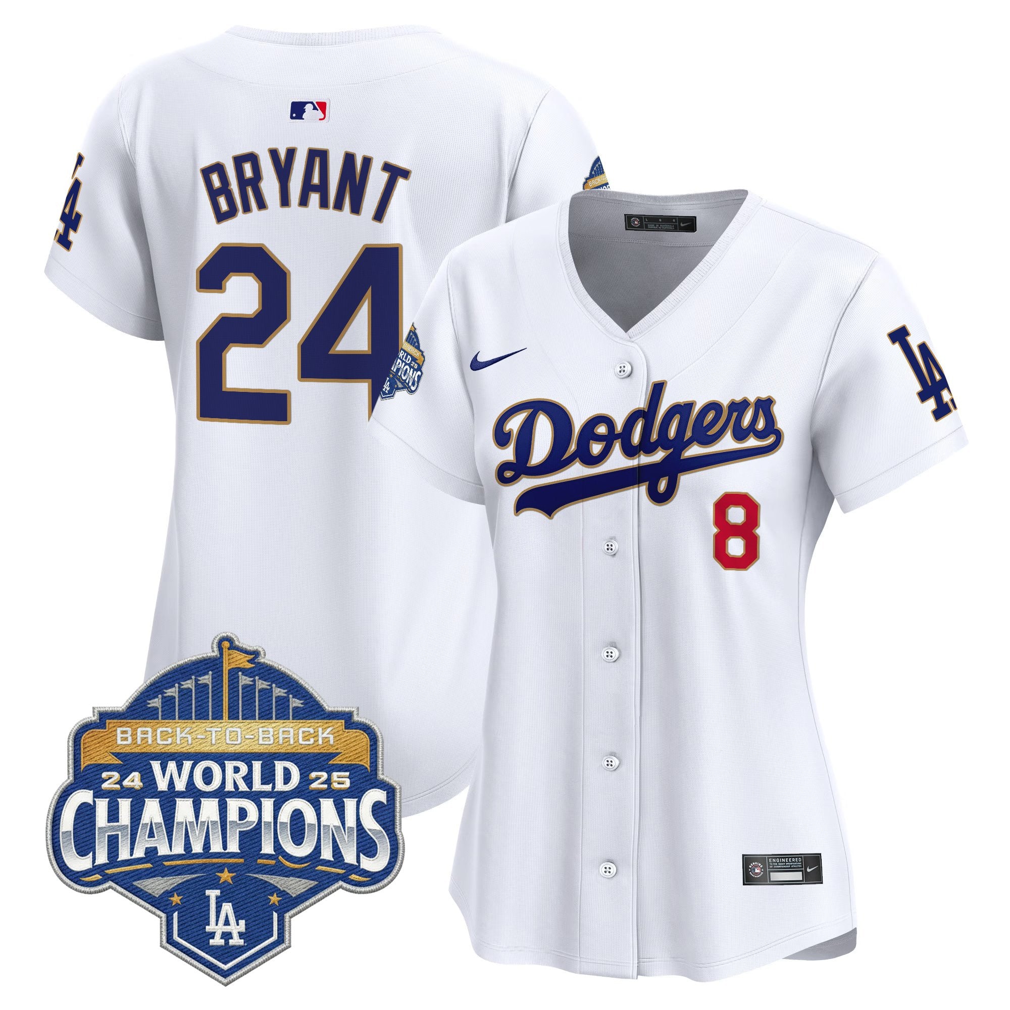 Women's Dodgers 2025 Back-To-Back Champions Gold Trim Vapor Premier Limited Jersey - All Stitched