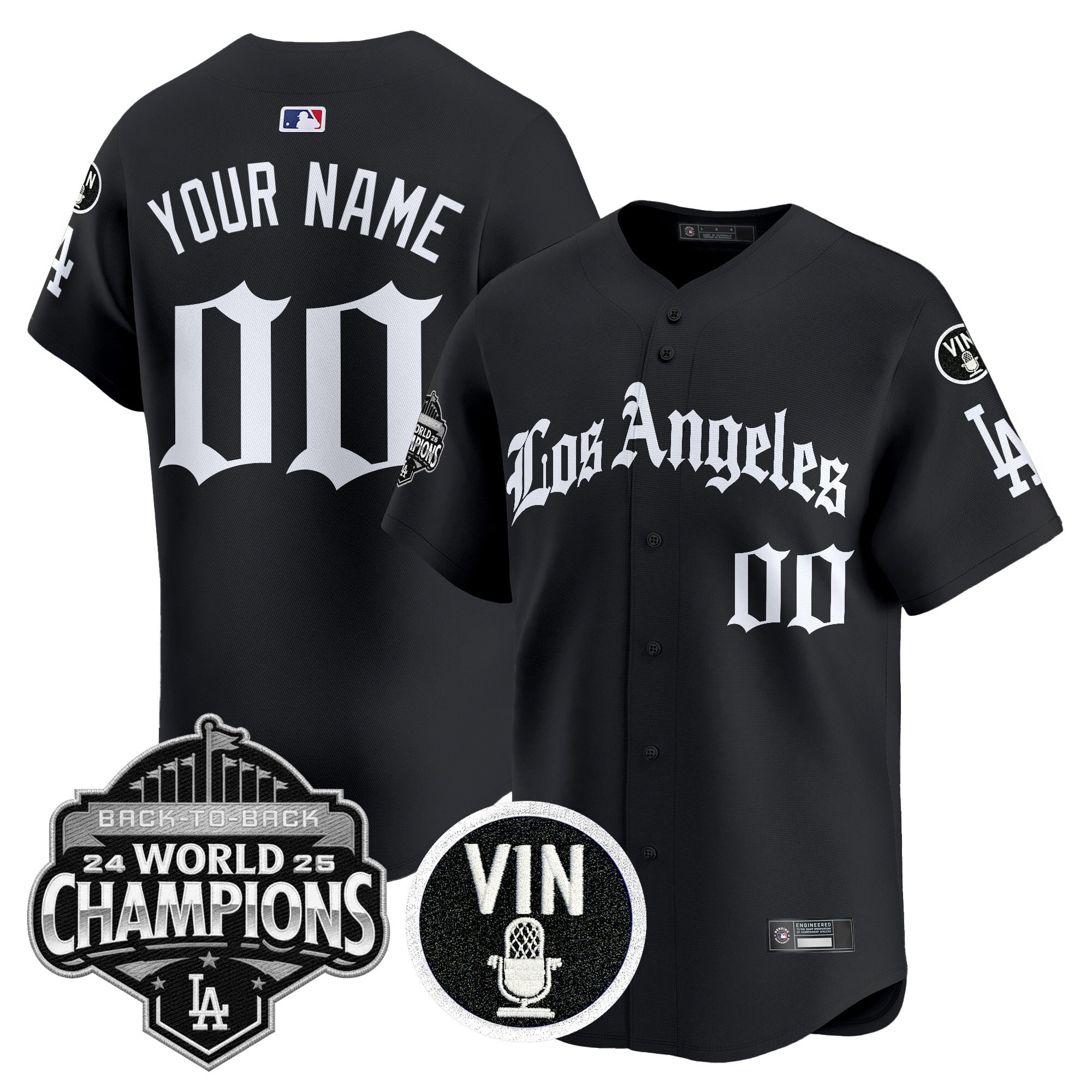 Dodgers 2025 Back-To-Back Champions Vapor Premier Limited Custom Jersey - LA Gothic Edition - All Stitched