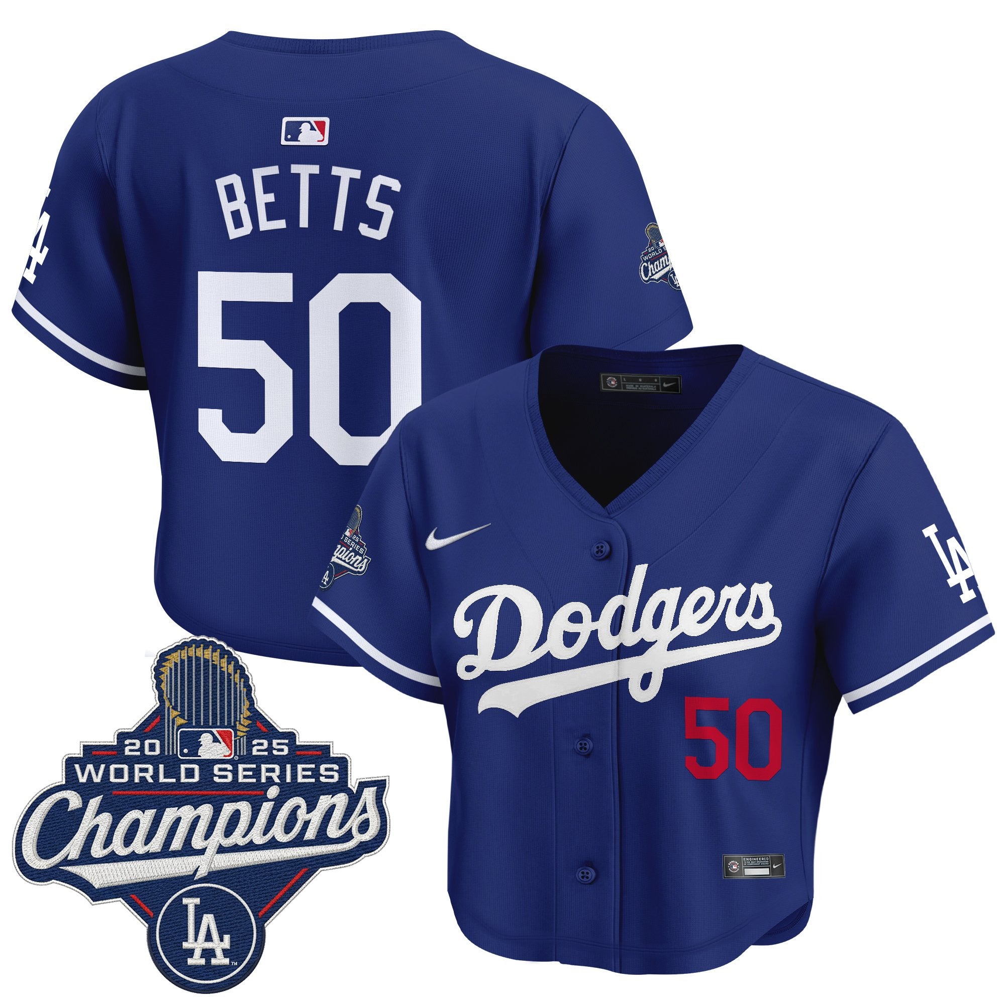 Women's Dodgers 2025 World Series Champions Crop Top Baseball Jersey - All Stitched