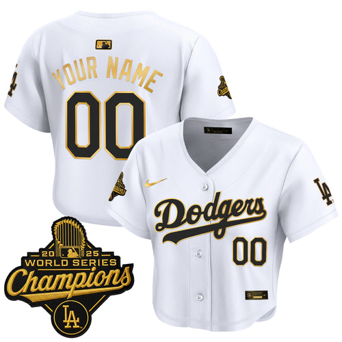 Dodgers 2025 World Series Champions Patch Gold Trim Crop Top Baseball Custom Jersey - All Stitched