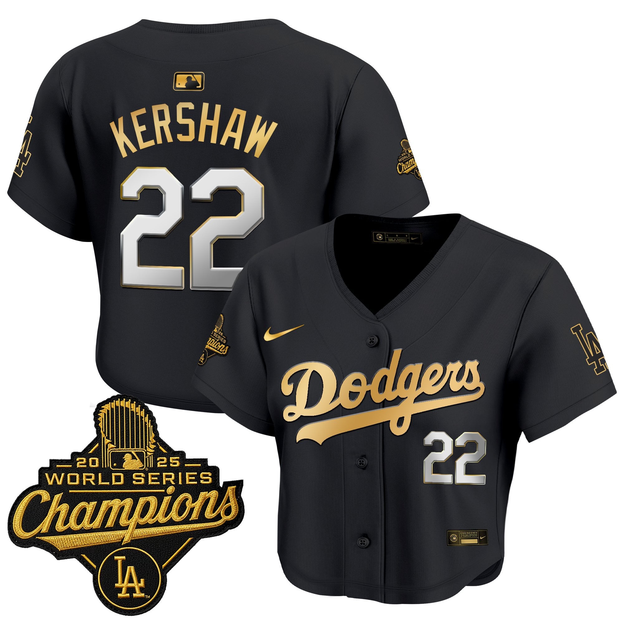 Women's Dodgers 2025 World Series Champions Patch Gold Trim Crop Top Baseball Jersey - All Stitched
