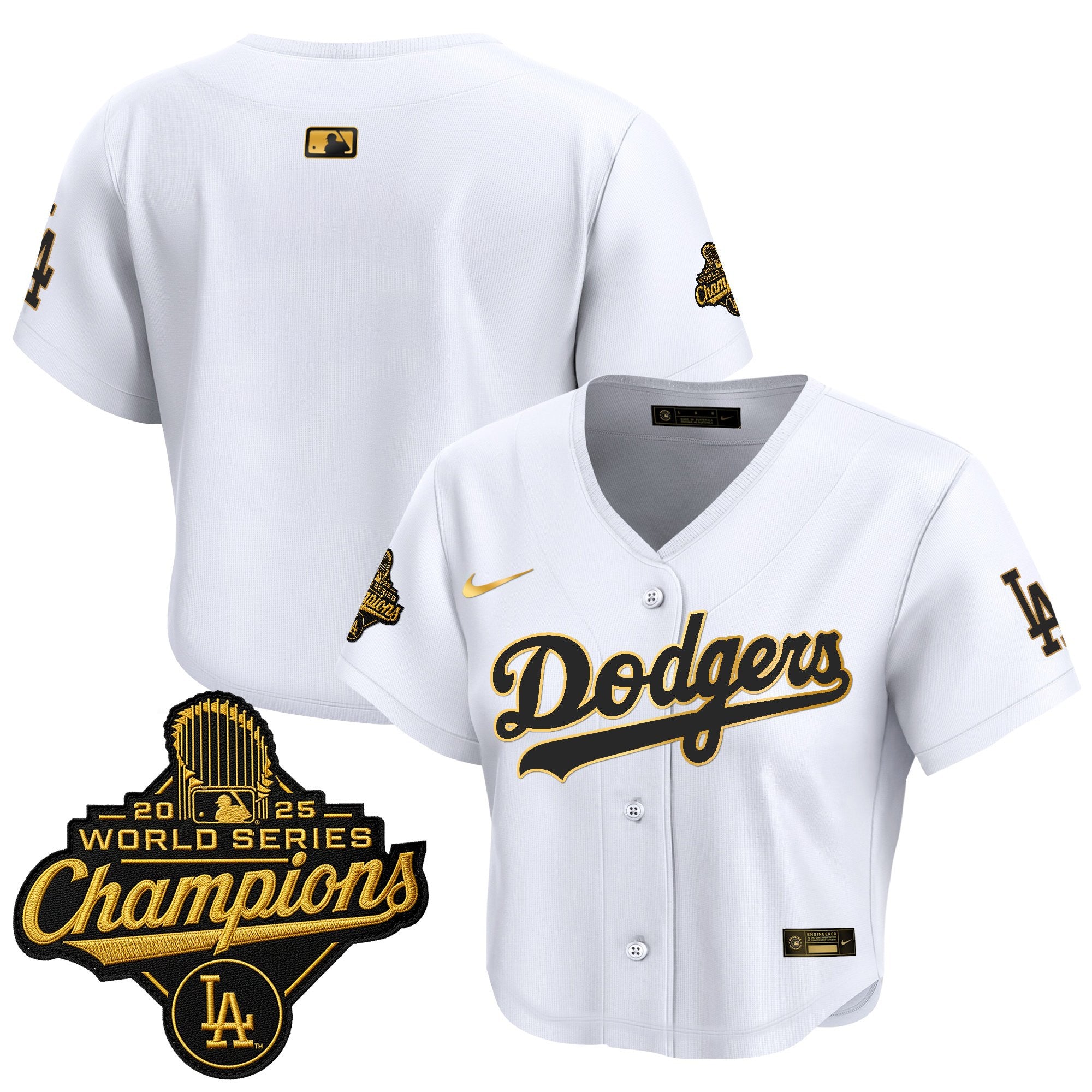 Women's Dodgers 2025 World Series Champions Patch Gold Trim Crop Top Baseball Jersey - All Stitched