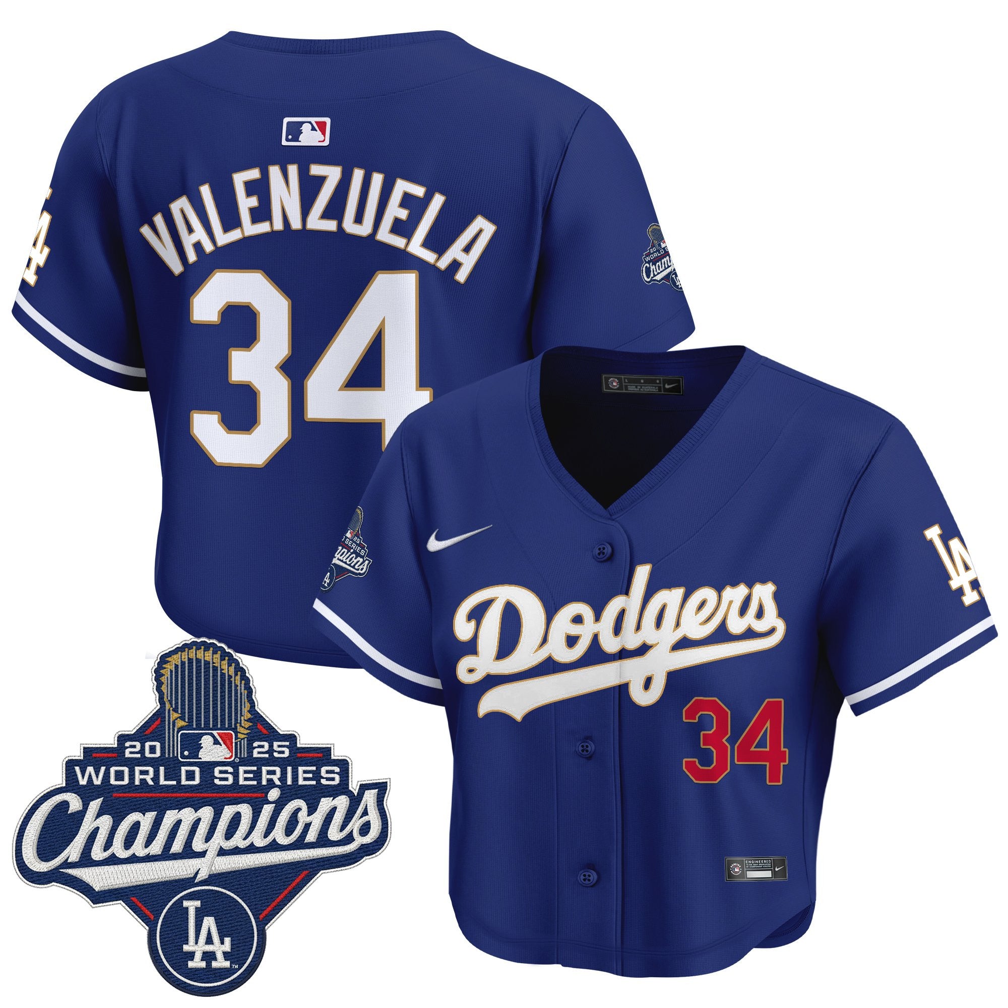 Women's Dodgers 2025 World Series Champions Patch Gold Trim Crop Top Baseball Jersey - All Stitched