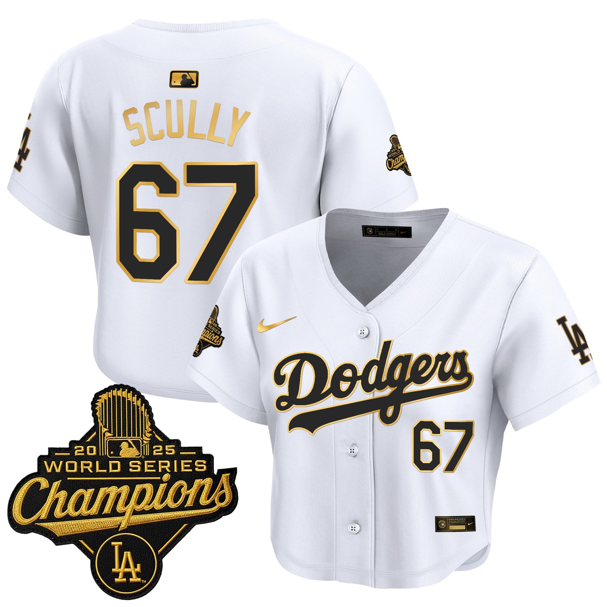 Women's Dodgers 2025 World Series Champions Patch Gold Trim Crop Top Baseball Jersey - All Stitched