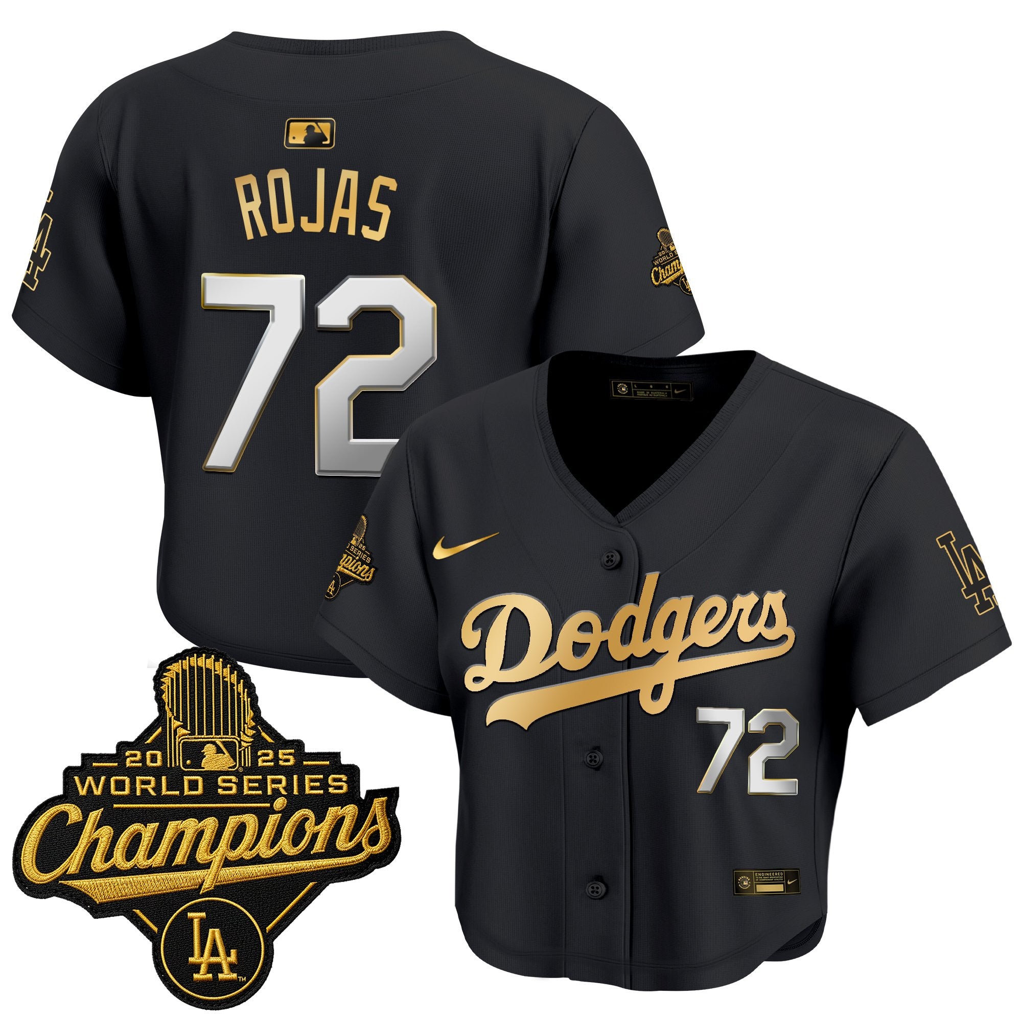 Women's Dodgers 2025 World Series Champions Patch Gold Trim Crop Top Baseball Jersey - All Stitched