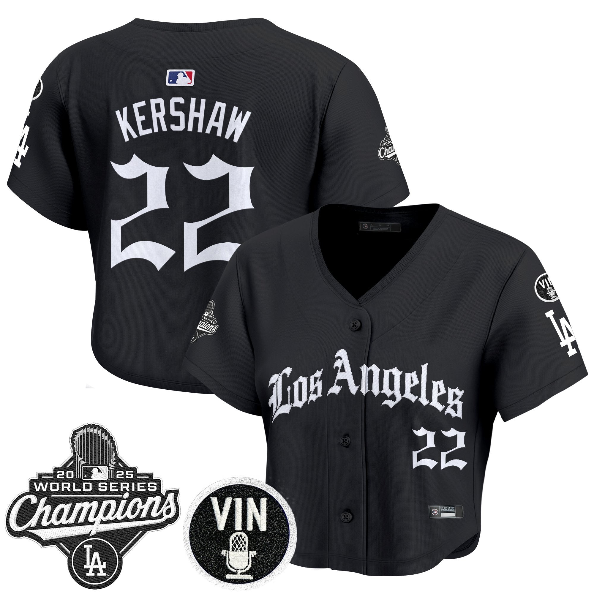 Women's Dodgers 2025 World Series Champions Crop Top Baseball Jersey - LA Gothic Edition - All Stitched
