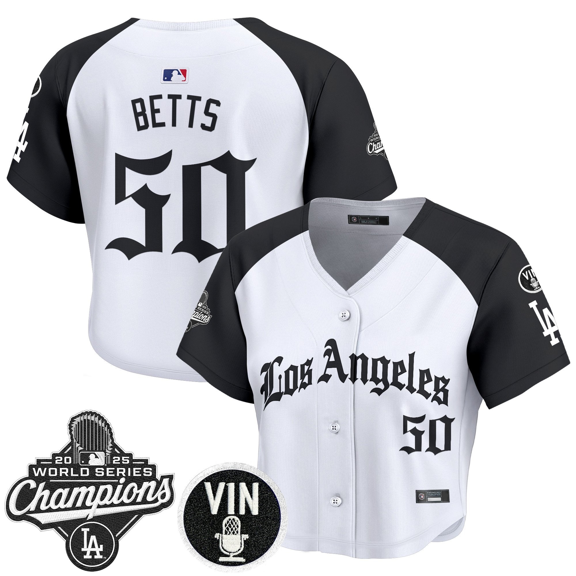 Women's Dodgers 2025 World Series Champions Crop Top Baseball Jersey - LA Gothic Edition - All Stitched