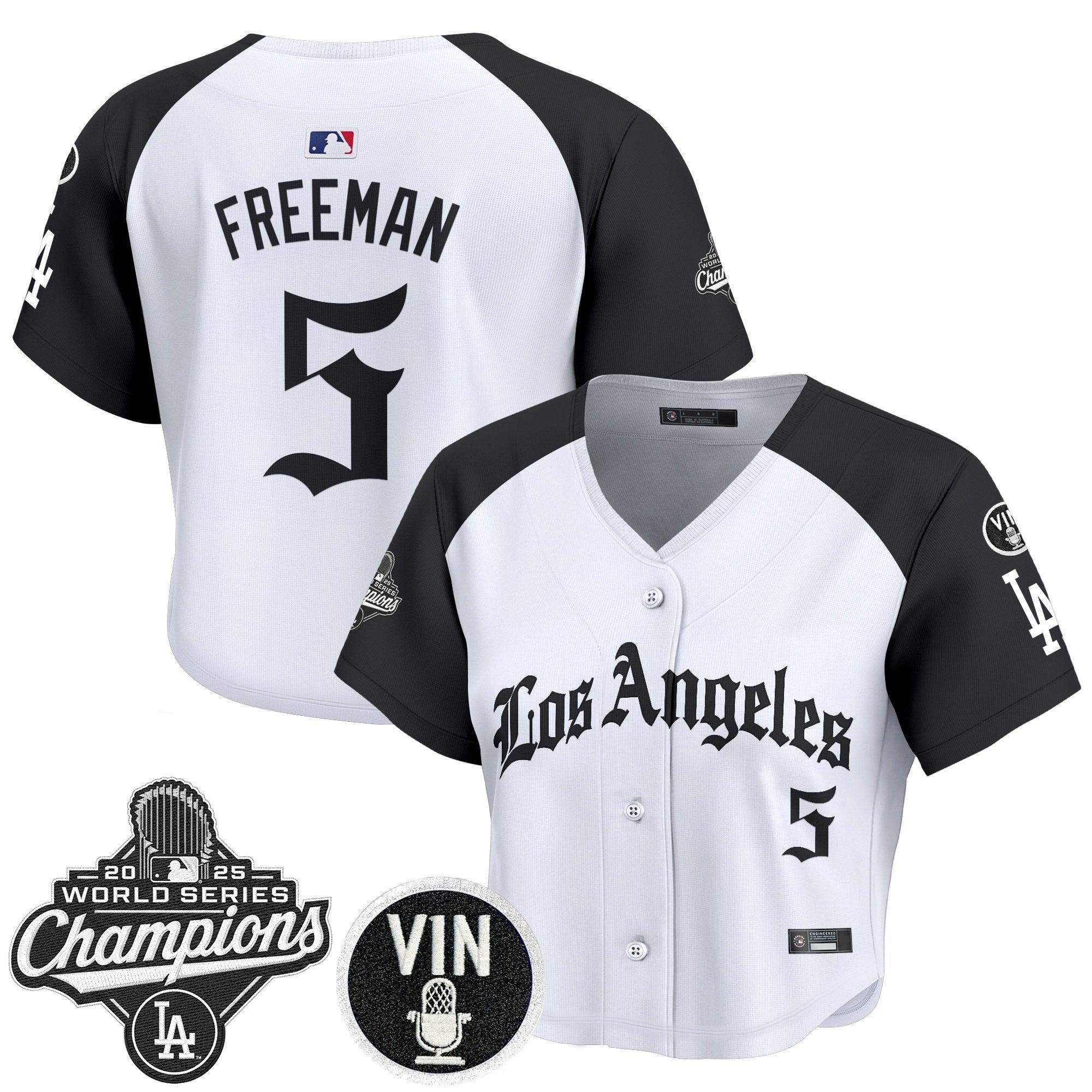 Women's Dodgers 2025 World Series Champions Crop Top Baseball Jersey - LA Gothic Edition - All Stitched