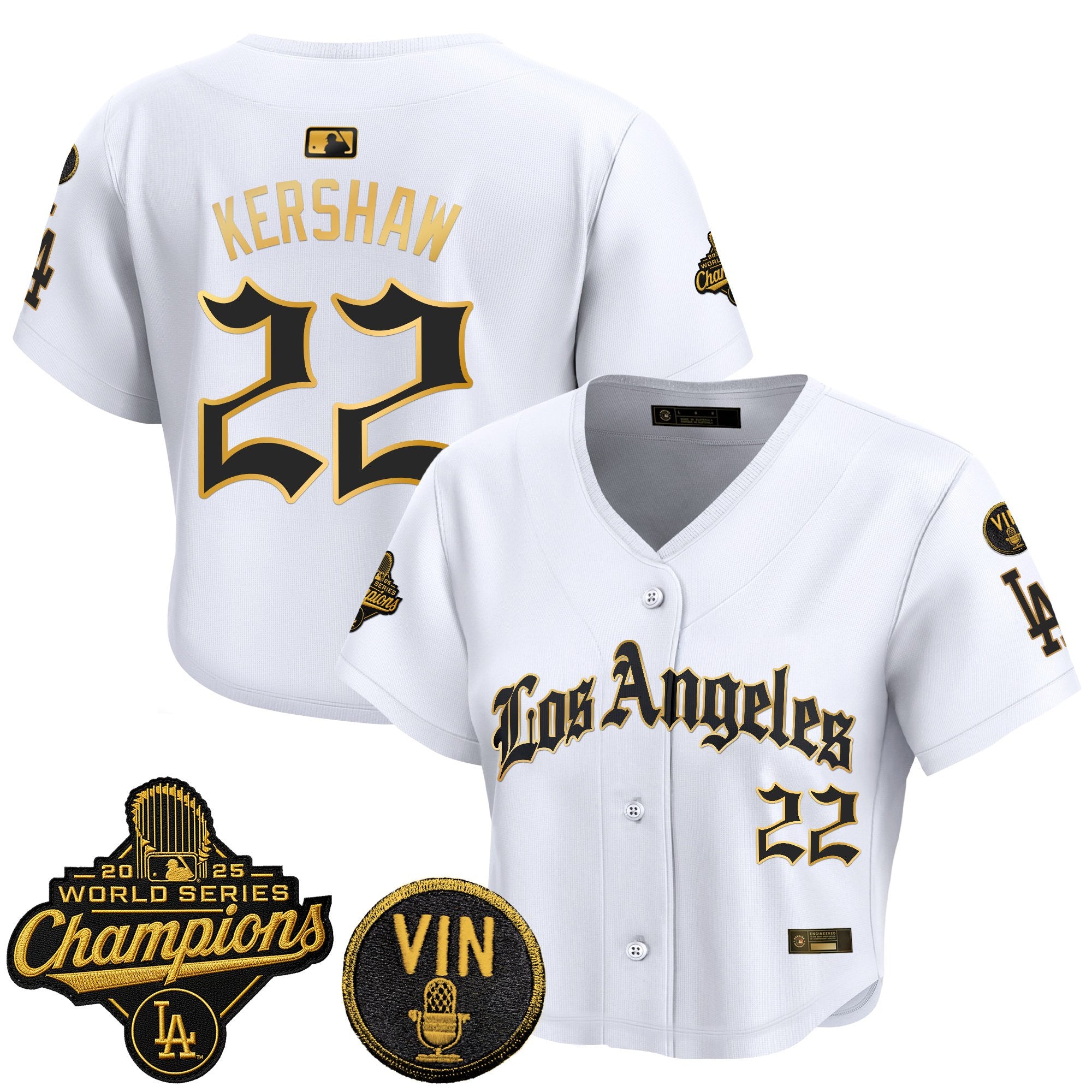 Women's Dodgers 2025 World Series Champions Crop Top Baseball Jersey - LA Gothic Edition - All Stitched