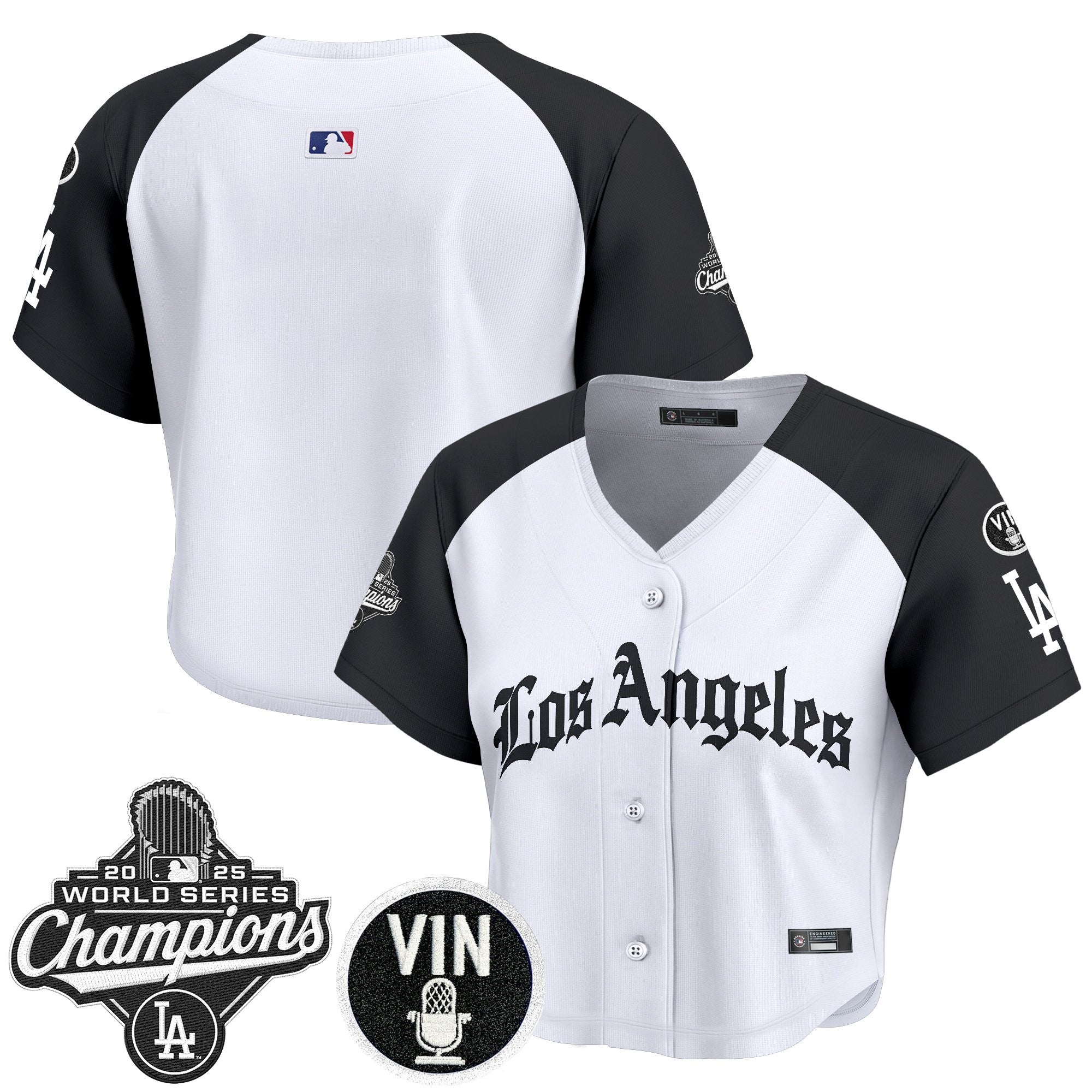 Women's Dodgers 2025 World Series Champions Crop Top Baseball Jersey - LA Gothic Edition - All Stitched