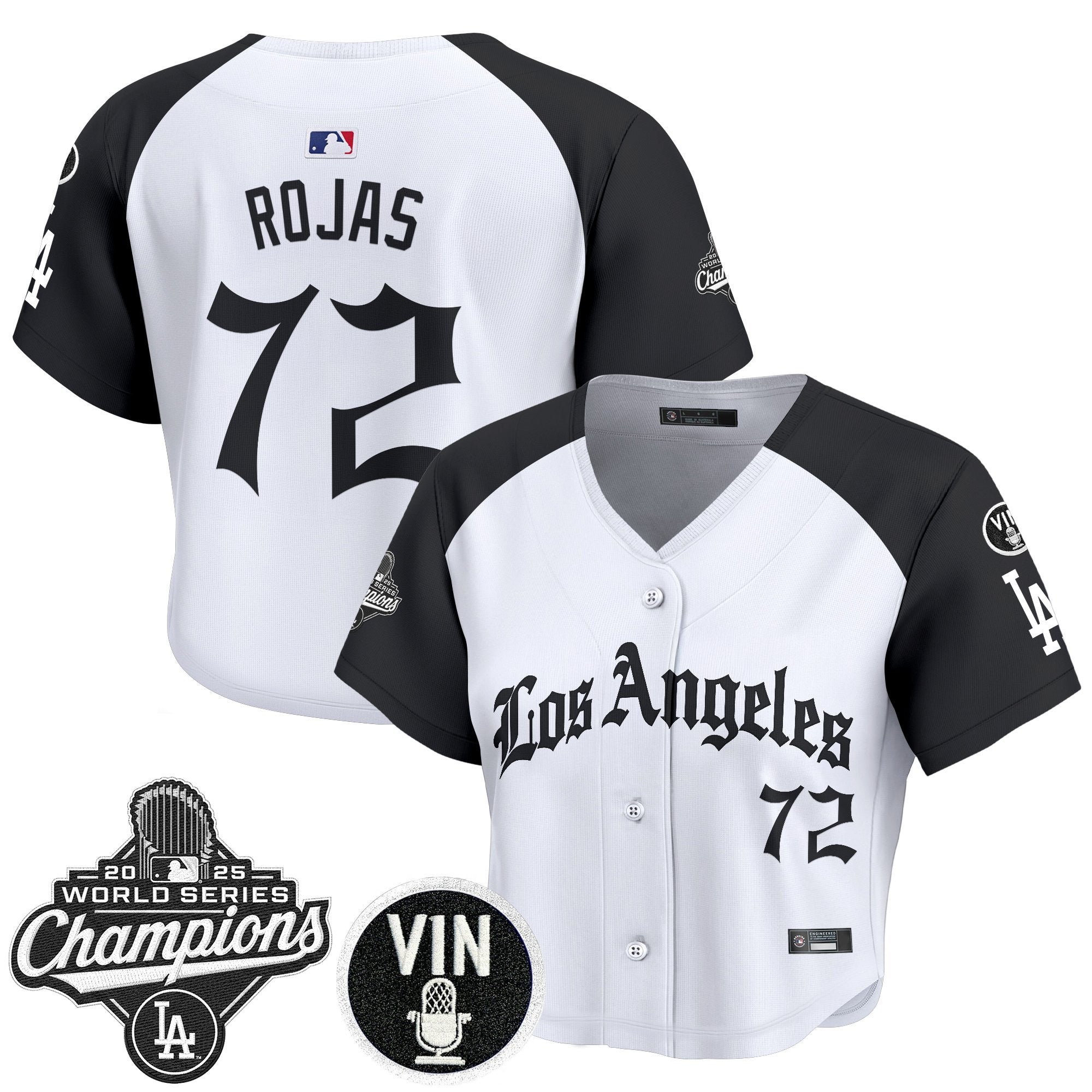 Women's Dodgers 2025 World Series Champions Crop Top Baseball Jersey - LA Gothic Edition - All Stitched