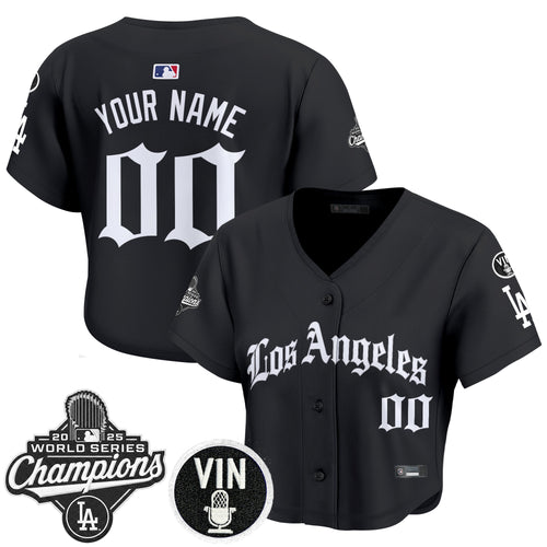 Dodgers 2025 World Series Champions Crop Top Baseball Custom Jersey - LA Gothic Edition - All Stitched