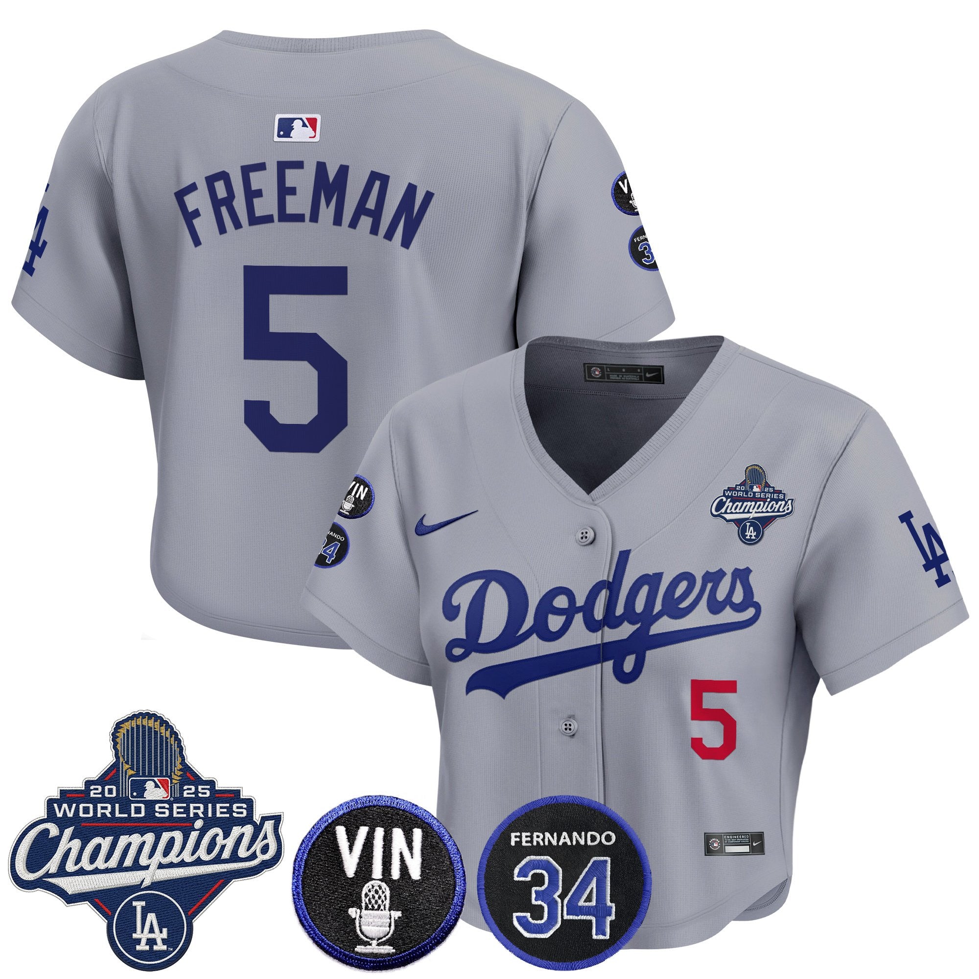 Women's Dodgers 2025 World Series Champions Crop Top Baseball Jersey - Vin Scully & Fernando Patch - All Stitched