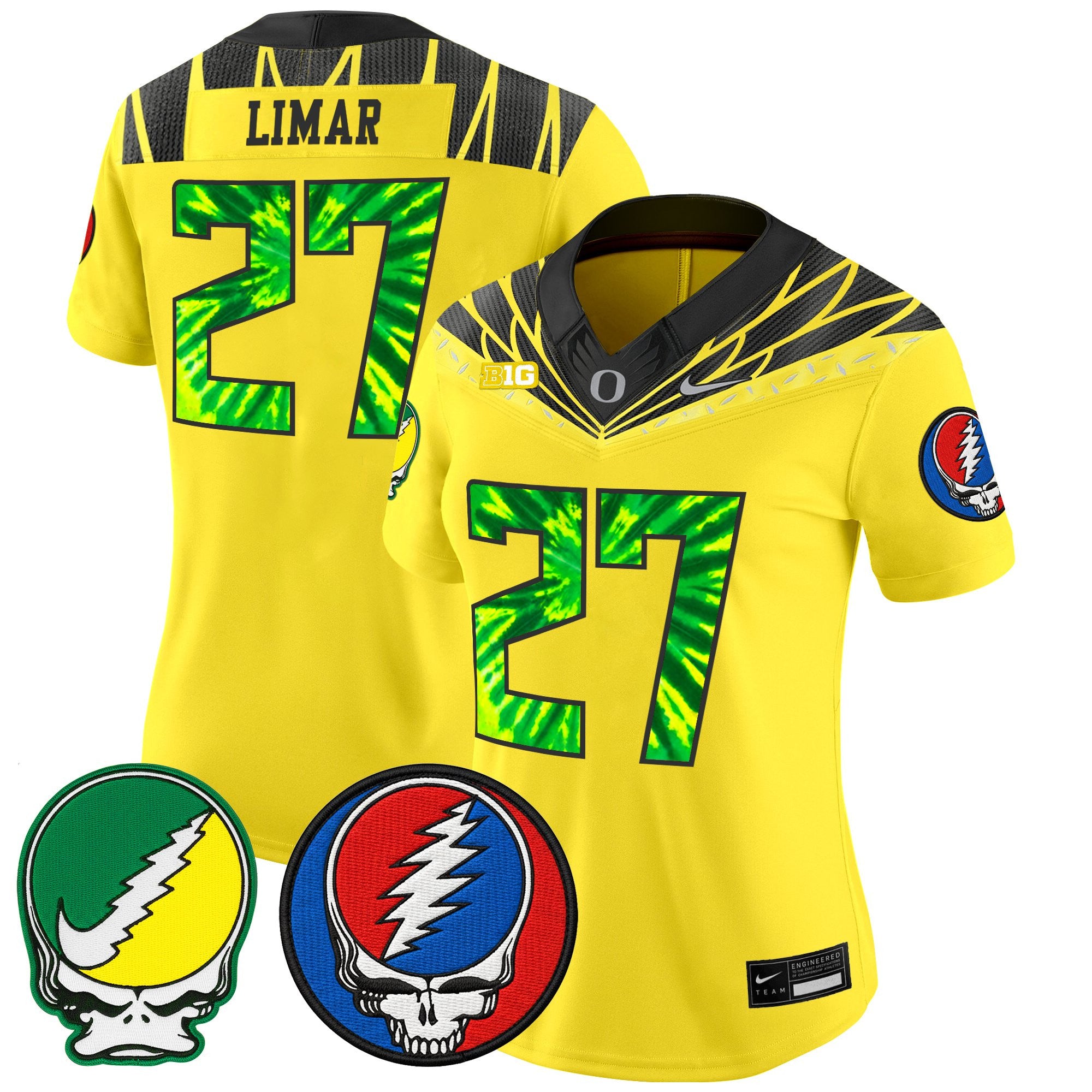 Women's Oregon Ducks 2025 'Grateful Ducks x Grateful Dead' Vapor Limited Jersey - All Stitched