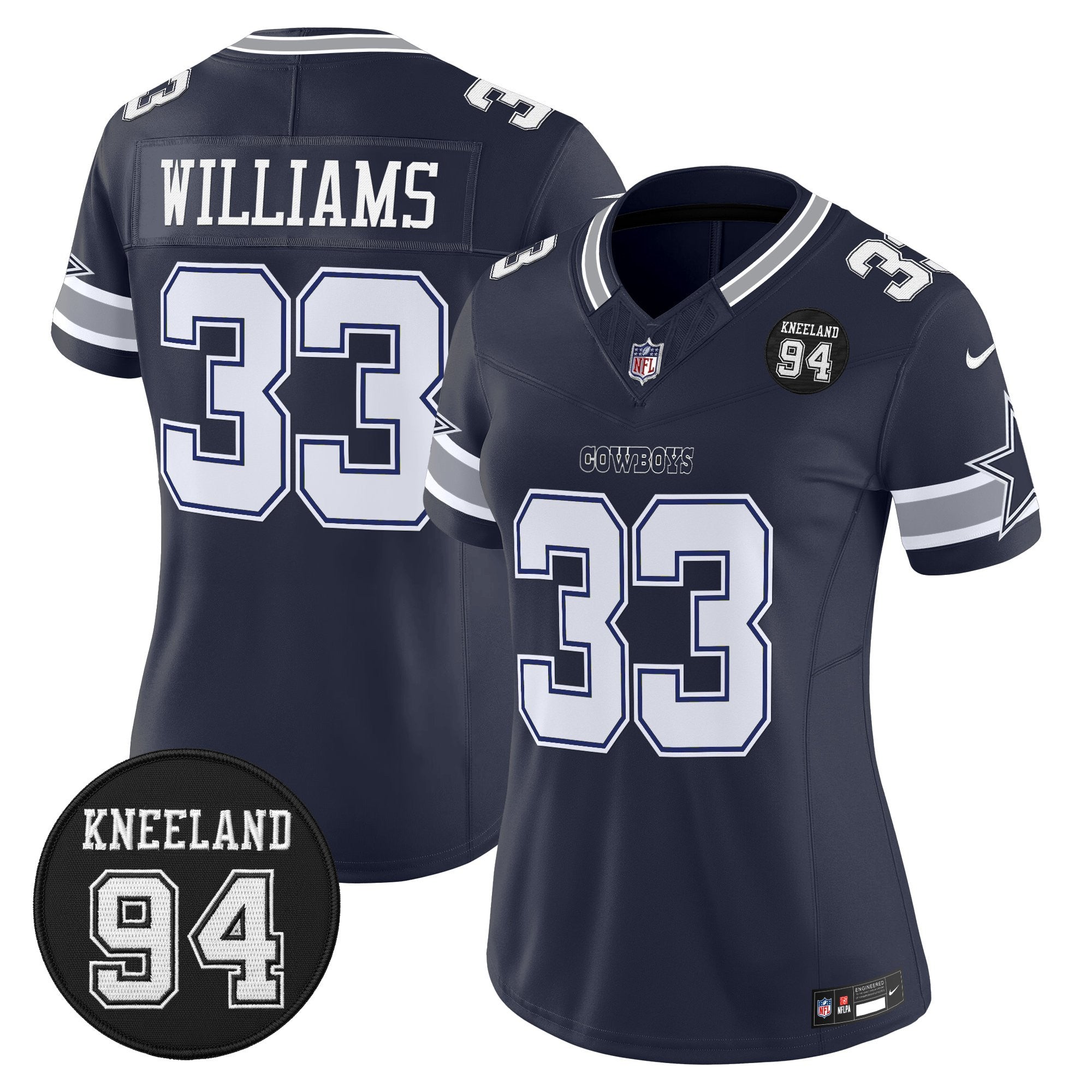 Women's Dallas Cowboys #94 Marshawn Kneeland Memorial Patch Vapor Limited Jersey - All Stitched