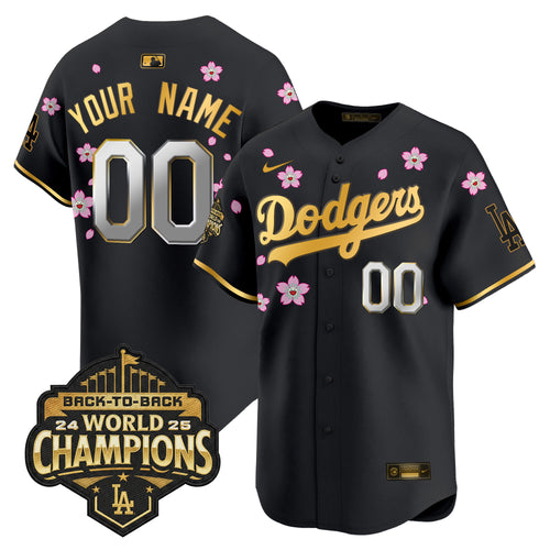 Dodgers 2025 Back-To-Back Champions x Tokyo Series Gold Trim Vapor Premier Limited Custom Jersey - Stitched