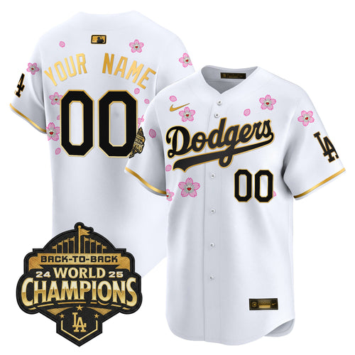 Dodgers 2025 Back-To-Back Champions x Tokyo Series Gold Trim Vapor Premier Limited Custom Jersey - Stitched