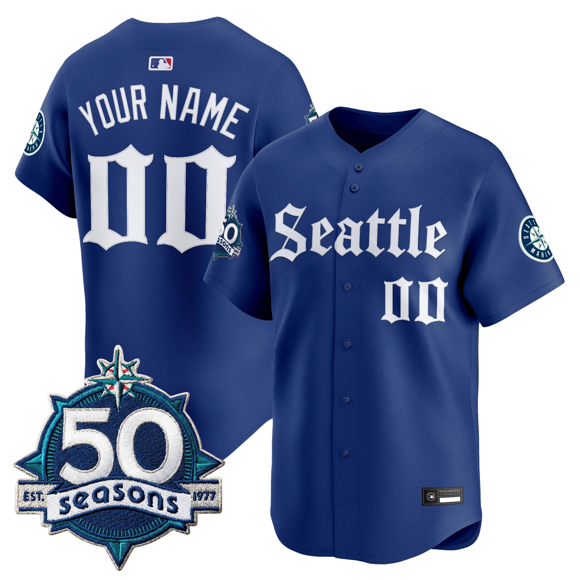 Seattle Mariners 50 Seasons Patch Vapor Premier Limited Custom Jersey - Gothic Edition - All Stitched