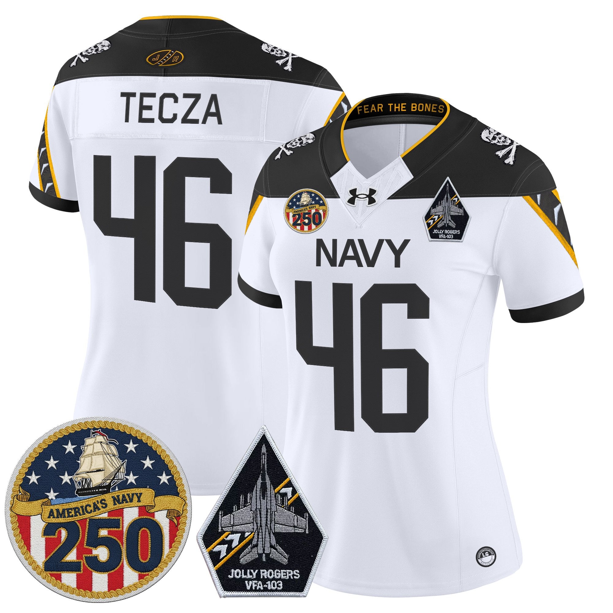 Women's Navy Midshipmen 'Jolly Rogers Edition' Vapor Limited Jersey - 250th Anniversary Patch - All Stitched