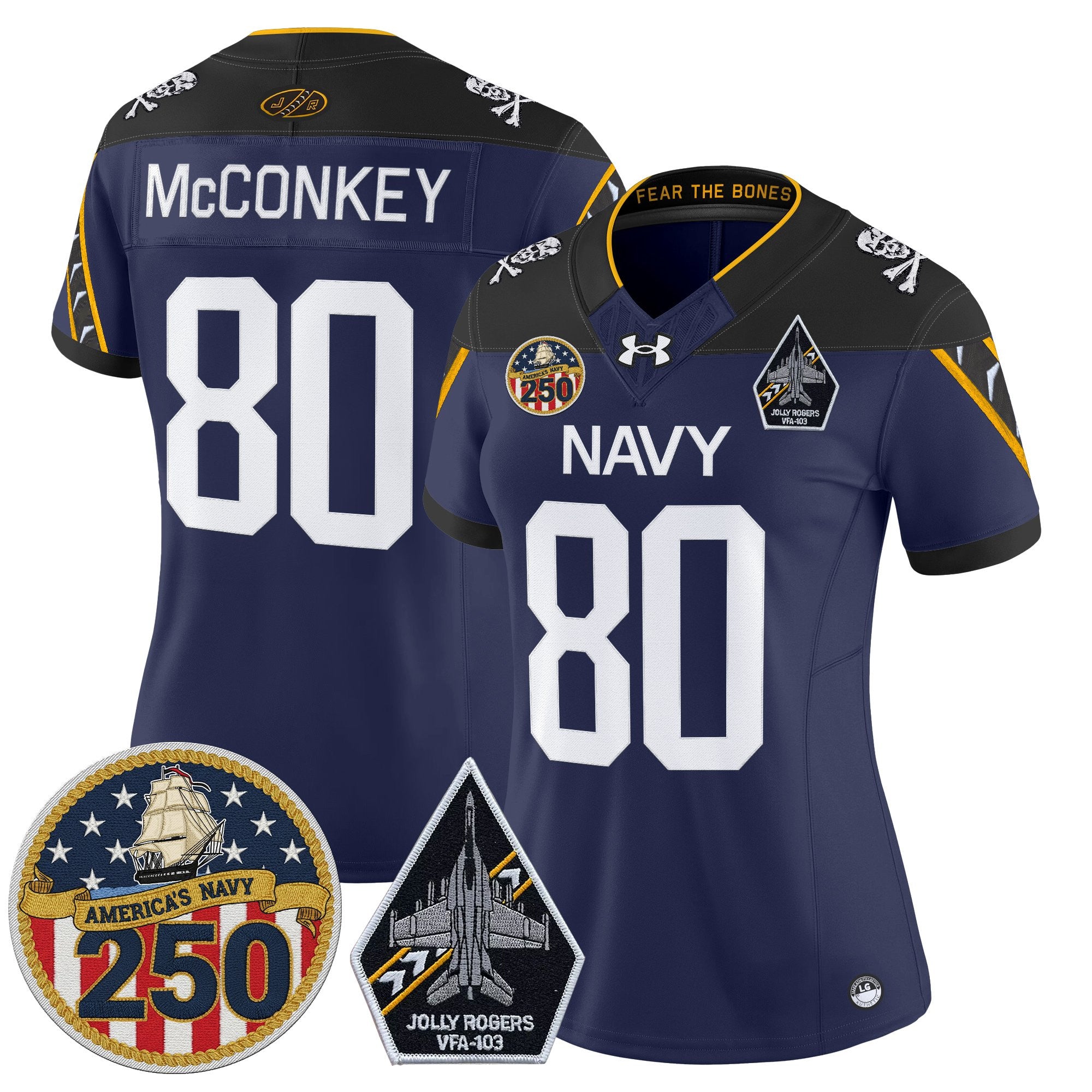 Women's Navy Midshipmen 'Jolly Rogers Edition' Vapor Limited Jersey - 250th Anniversary Patch - All Stitched