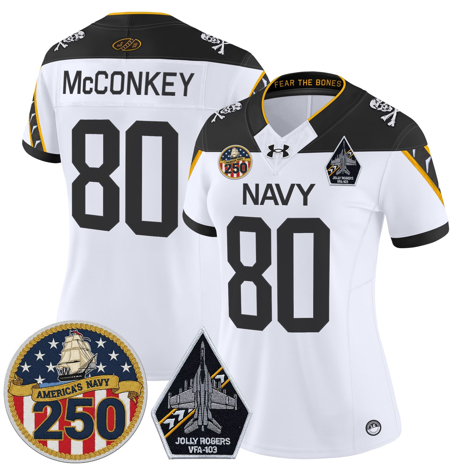 Women's Navy Midshipmen 'Jolly Rogers Edition' Vapor Limited Jersey - 250th Anniversary Patch - All Stitched